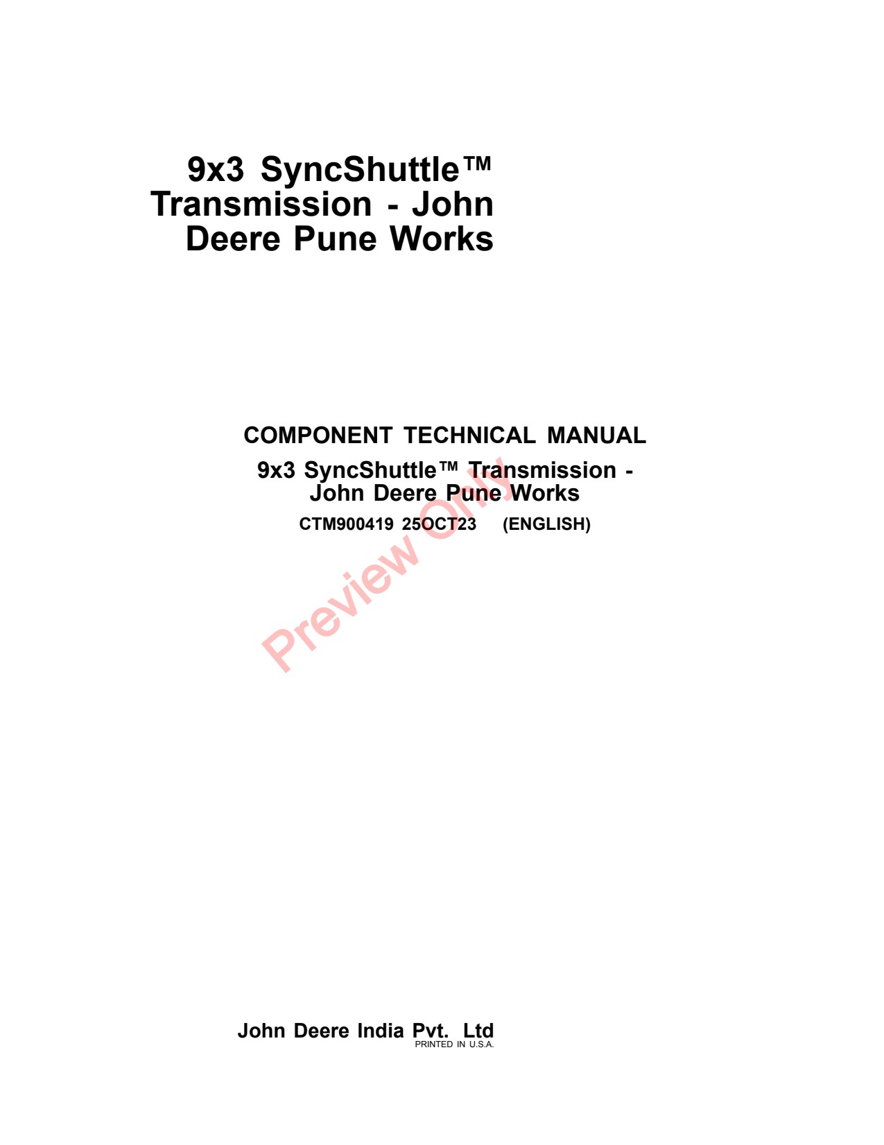 John Deere PY0970 Transmission Component Technical Manual CTM900419 1 John Deere PY0970 Transmission Component Technical Manual CTM900419