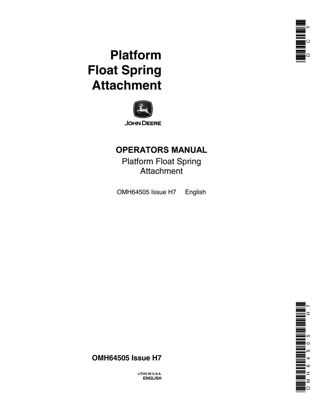 John Deere Platform Float Spring 40 45 55 Attachment Operator Manual OMH64505 1 John Deere Platform Float Spring 40 45 55 Attachment Operator Manual OMH64505