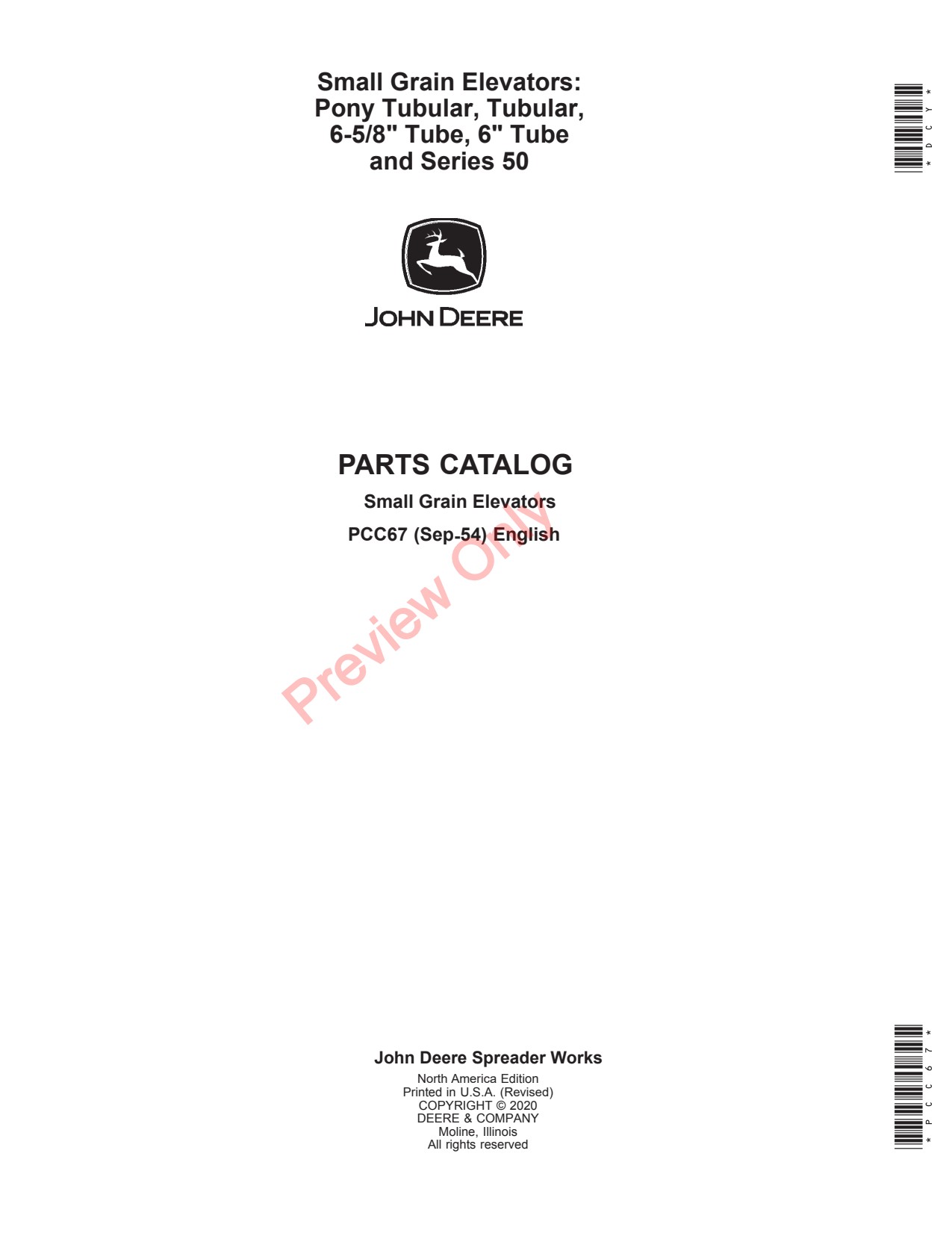 John Deere Pony Tubular 50 22 30 Small Grain Elevator Parts Catalog PCC67 1 John Deere Pony Tubular 50 22 30 Small Grain Elevator Parts Catalog PCC67