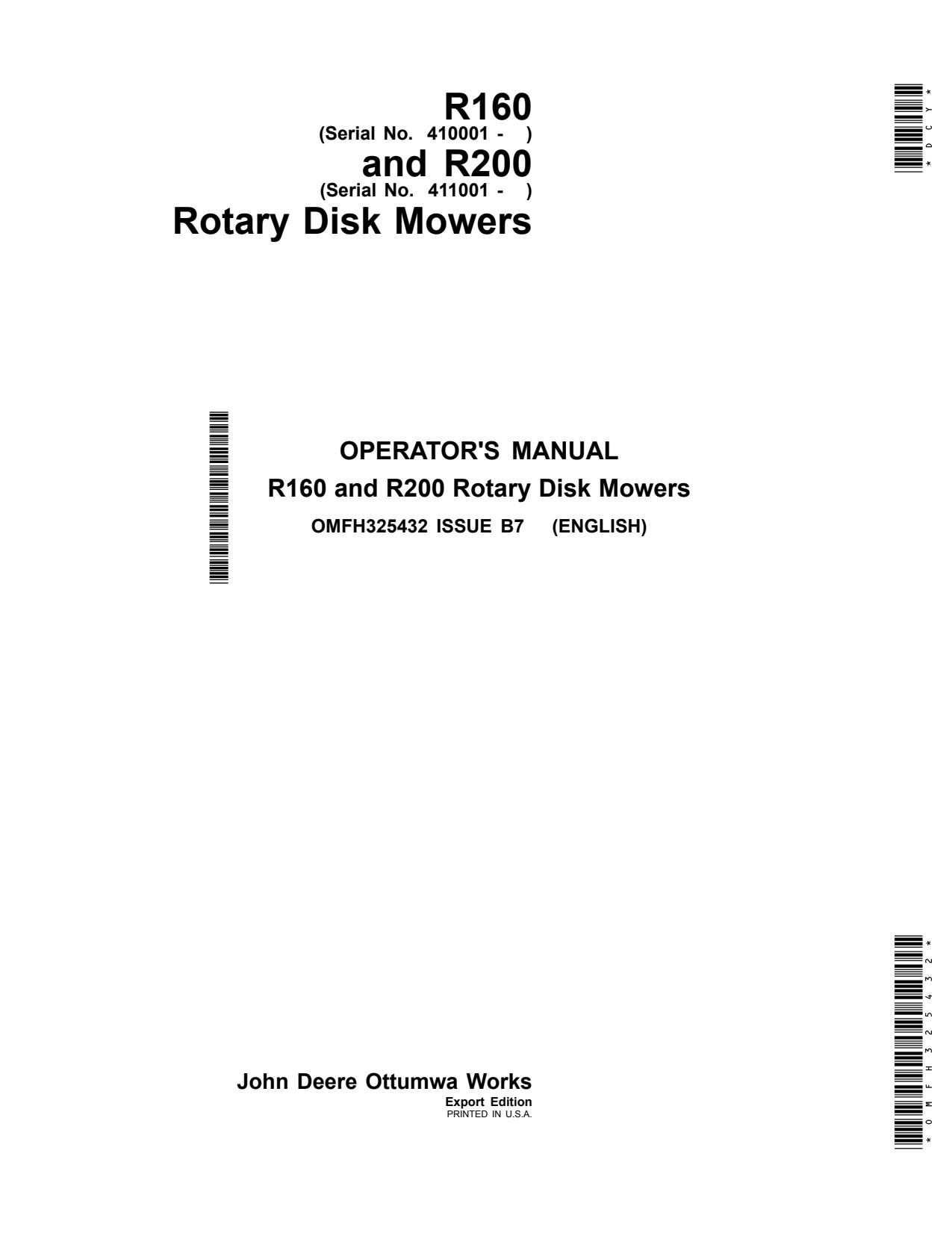 John Deere R160 R200 Rotary Disk Mower Operator Manual OMFH325432 1 John Deere R160 R200 Rotary Disk Mower Operator Manual OMFH325432