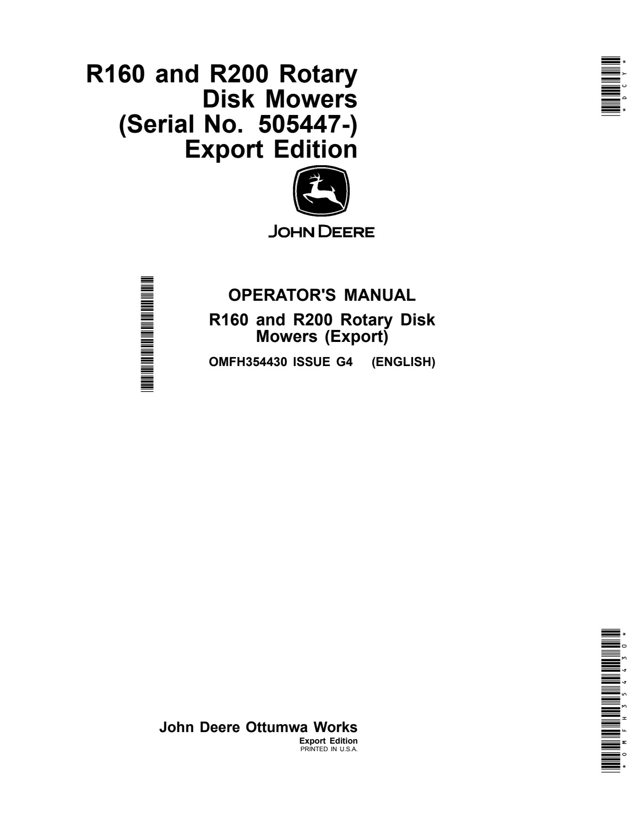 John Deere R160 R200 Rotary Disk Mower Operator Manual OMFH354430 1 John Deere R160 R200 Rotary Disk Mower Operator Manual OMFH354430