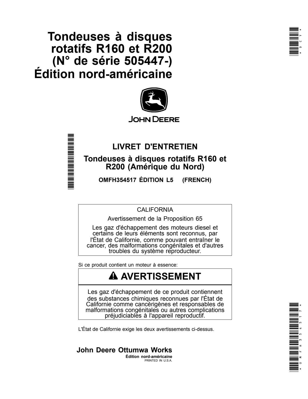 John Deere R160 R200 Rotary Disk Mower Operator Manual OMFH354517 FR 1 John Deere R160 R200 Rotary Disk Mower Operator Manual OMFH354517 FR