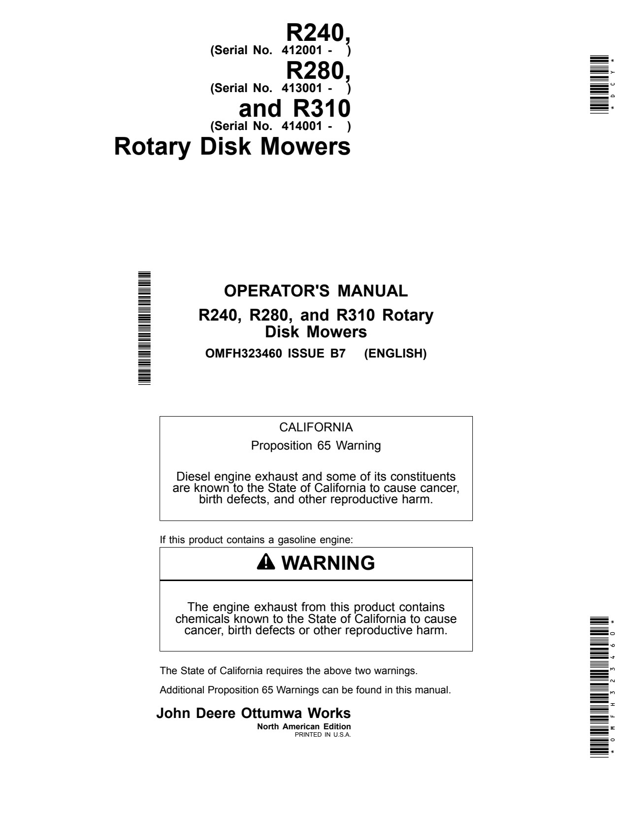 John Deere R240 R280 R310 Rotary Disk Mower Operator Manual OMFH323460 1 John Deere R240 R280 R310 Rotary Disk Mower Operator Manual OMFH323460