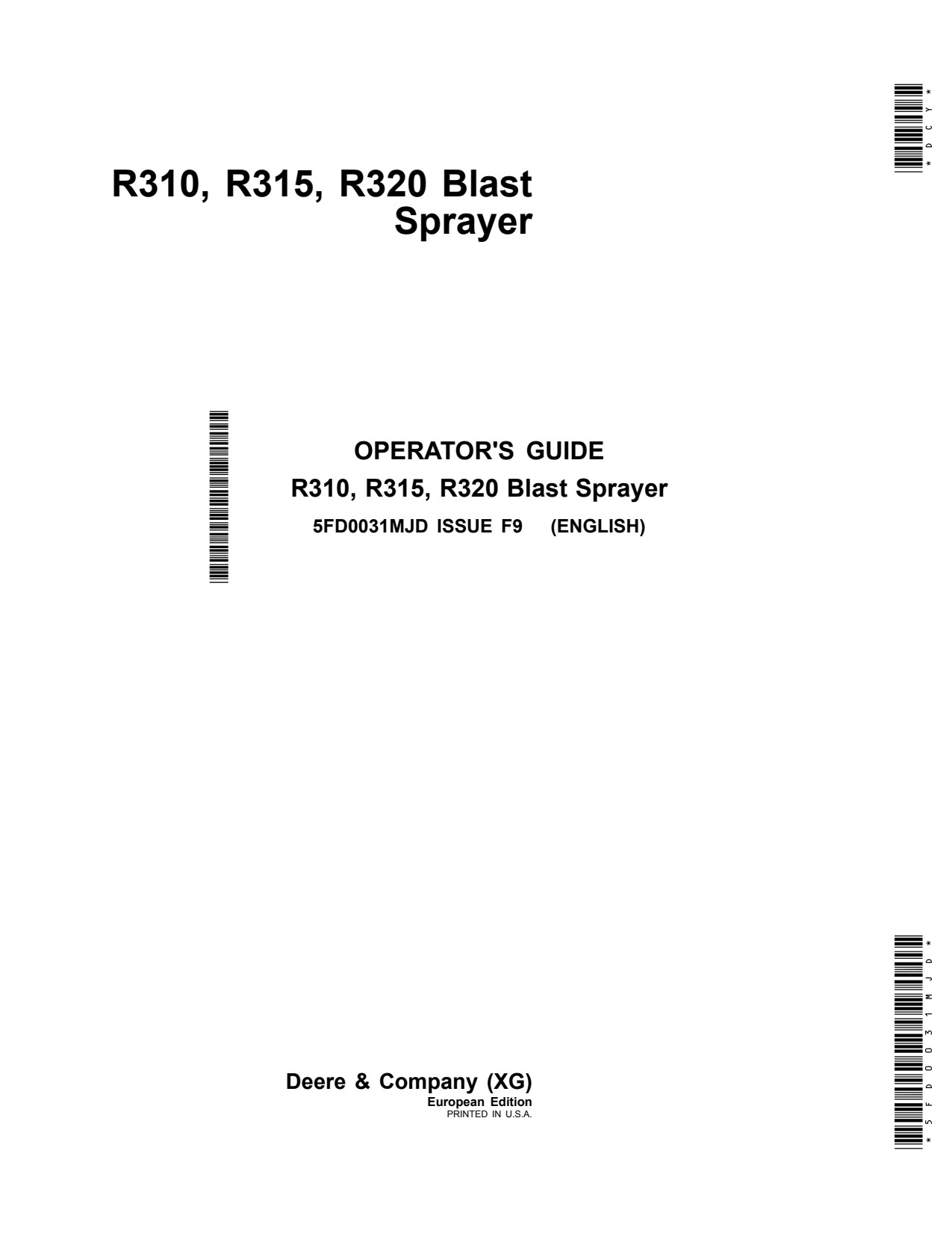 John Deere R310 to R320 Blast Sprayer Operator Manual 5FD0031MJD 1 John Deere R310 to R320 Blast Sprayer Operator Manual 5FD0031MJD