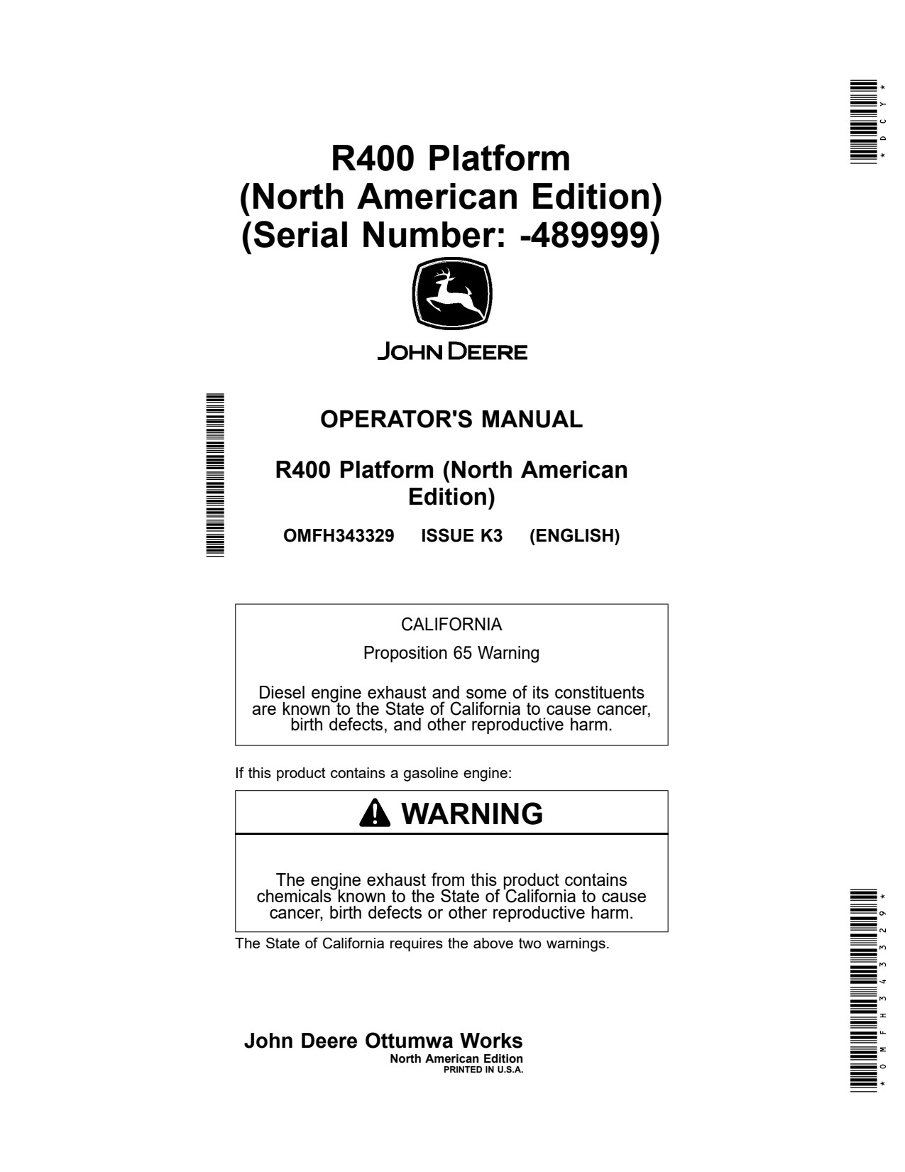 John Deere R400 Header Platform Operator Manual OMFH343329 1 John Deere R400 Header Platform Operator Manual OMFH343329