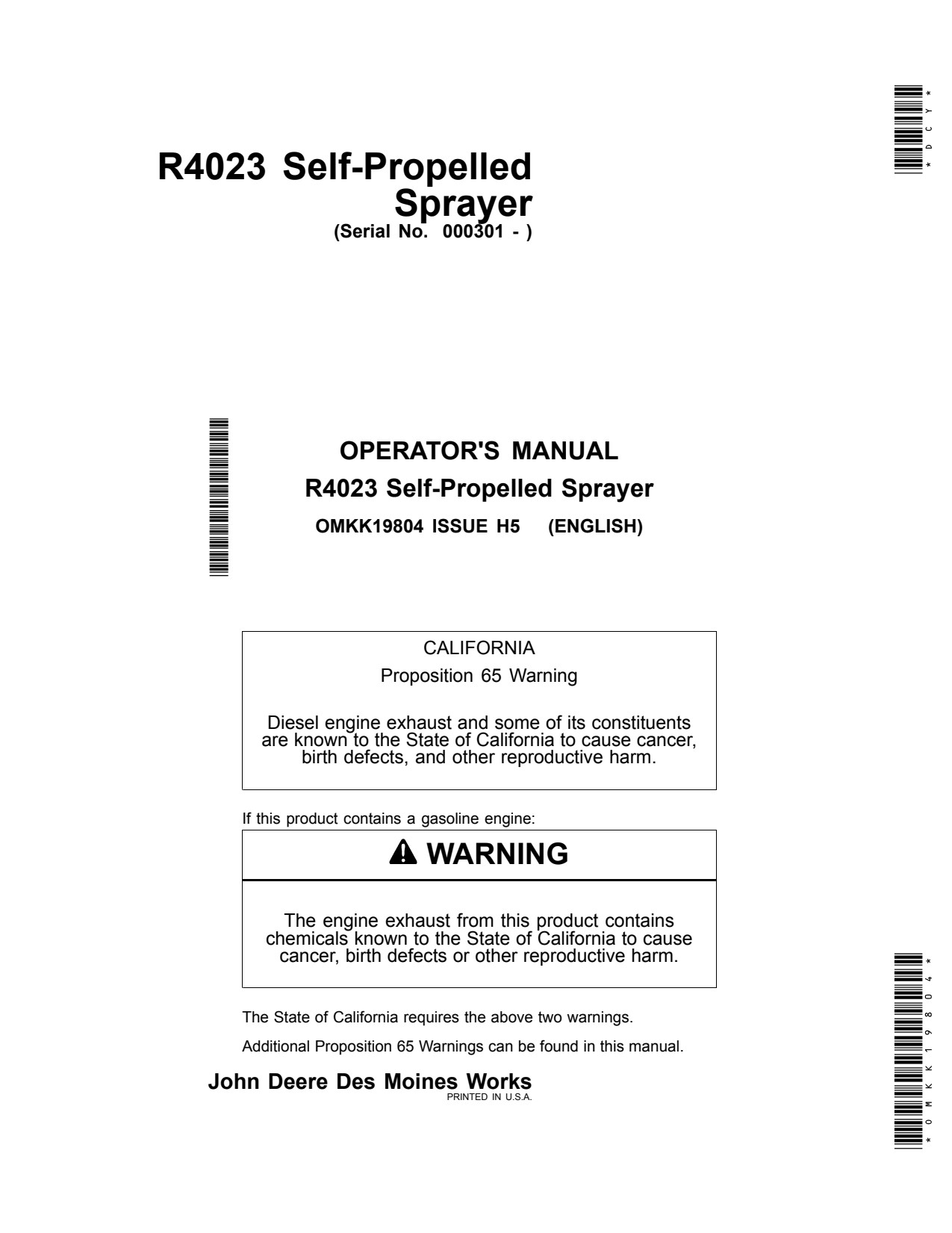 John Deere R4023 Self-Propelled Sprayer Operator Manual OMKK19804 1 John Deere R4023 Self-Propelled Sprayer Operator Manual OMKK19804