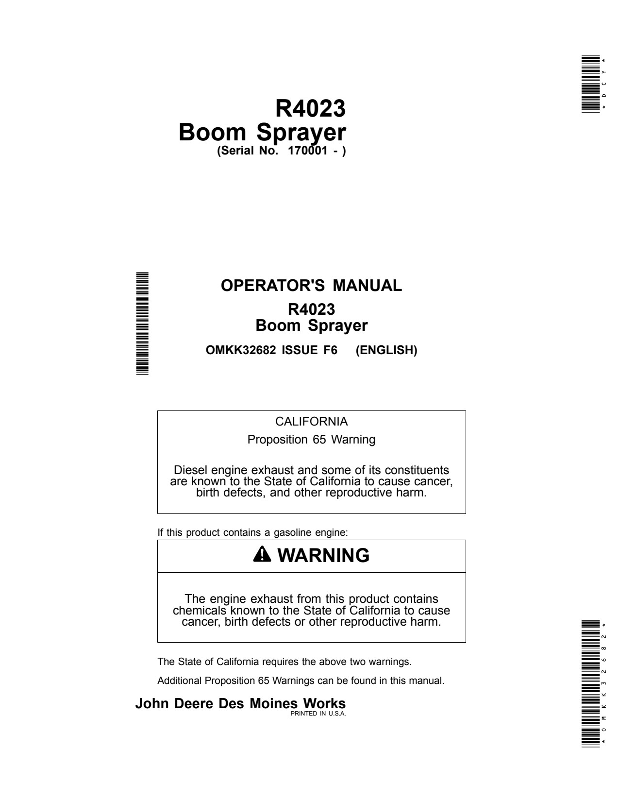 John Deere R4023 Self-Propelled Sprayer Operator Manual OMKK32682 1 John Deere R4023 Self-Propelled Sprayer Operator Manual OMKK32682