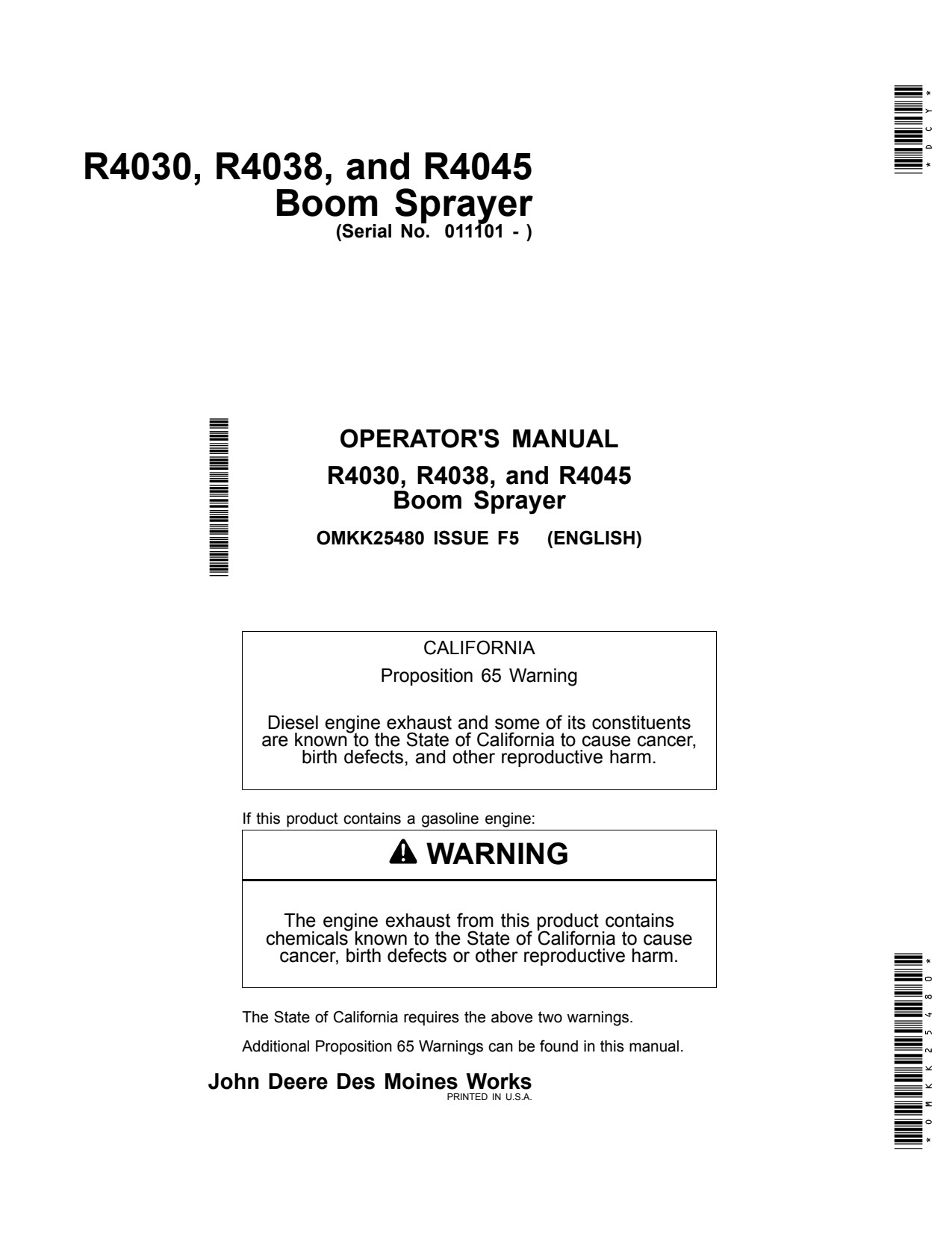 John Deere R4030 R4038 R4045 Boom Sprayer Operator Manual OMKK25480 1 John Deere R4030 R4038 R4045 Boom Sprayer Operator Manual OMKK25480