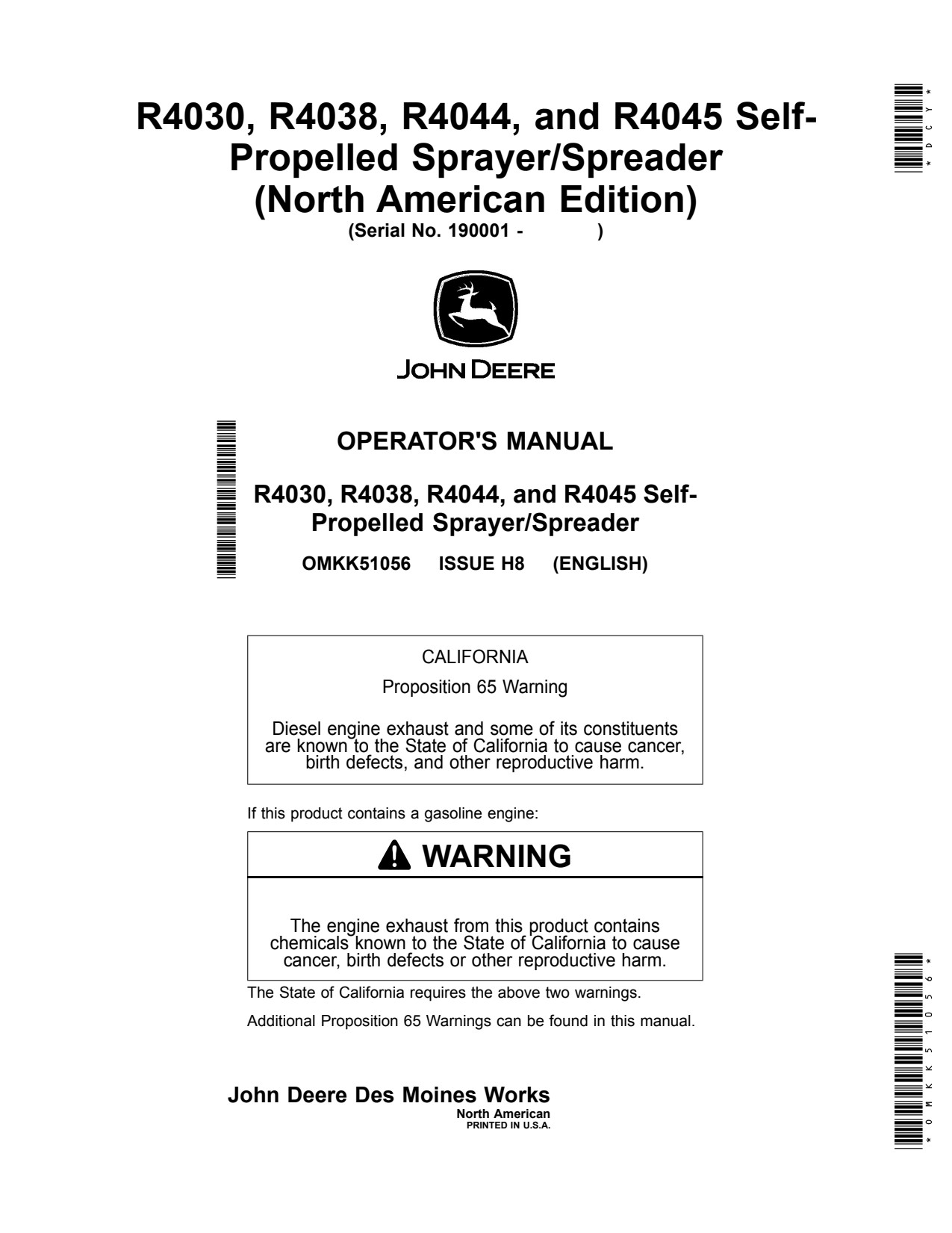 John Deere R4030 R4045 R4044 R4038 Self-Propelled Sprayer Operator Manual OMKK51056 1 John Deere R4030 R4045 R4044 R4038 Self-Propelled Sprayer Operator Manual OMKK51056
