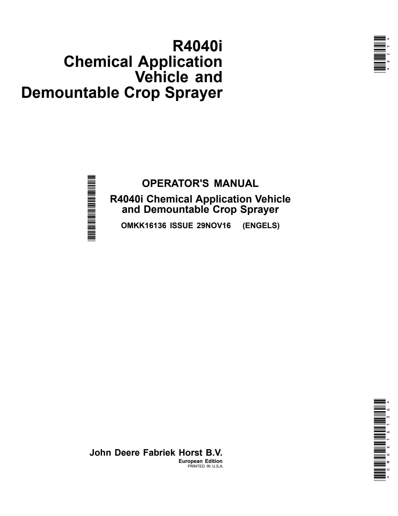 John Deere R4040i Demountable Crop Sprayer Operator Manual OMKK16136 1 John Deere R4040i Demountable Crop Sprayer Operator Manual OMKK16136