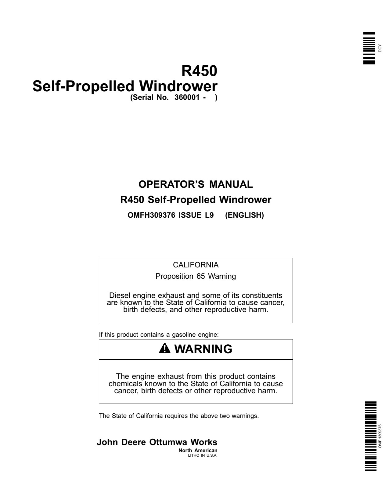 John Deere R450 Self-propelled Windrower Operator Manual OMFH309376 1 John Deere R450 Self-propelled Windrower Operator Manual OMFH309376