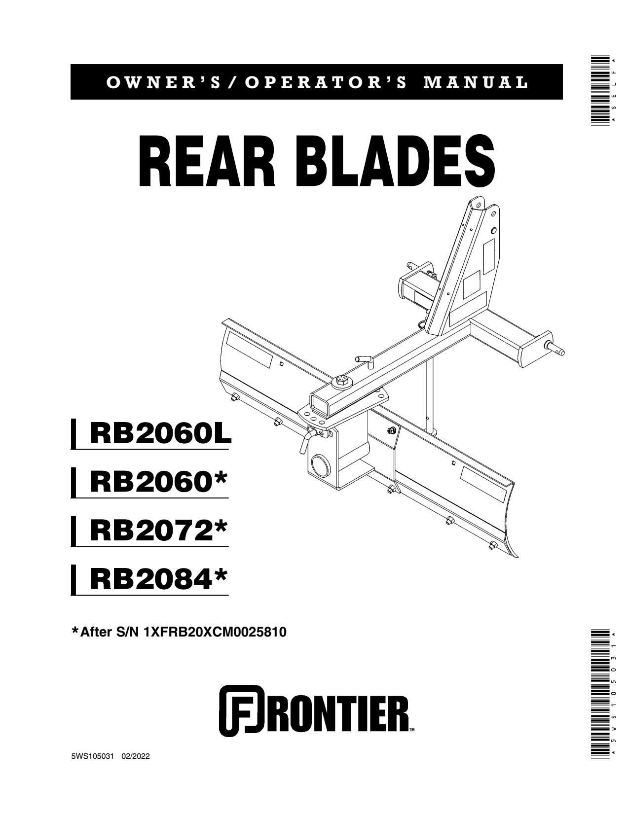 John Deere RB2060 RB2060L RB2072 RB2084 RB20 Rear Blade Operator Manual 5WS105031 1 John Deere RB2060 RB2060L RB2072 RB2084 RB20 Rear Blade Operator Manual 5WS105031