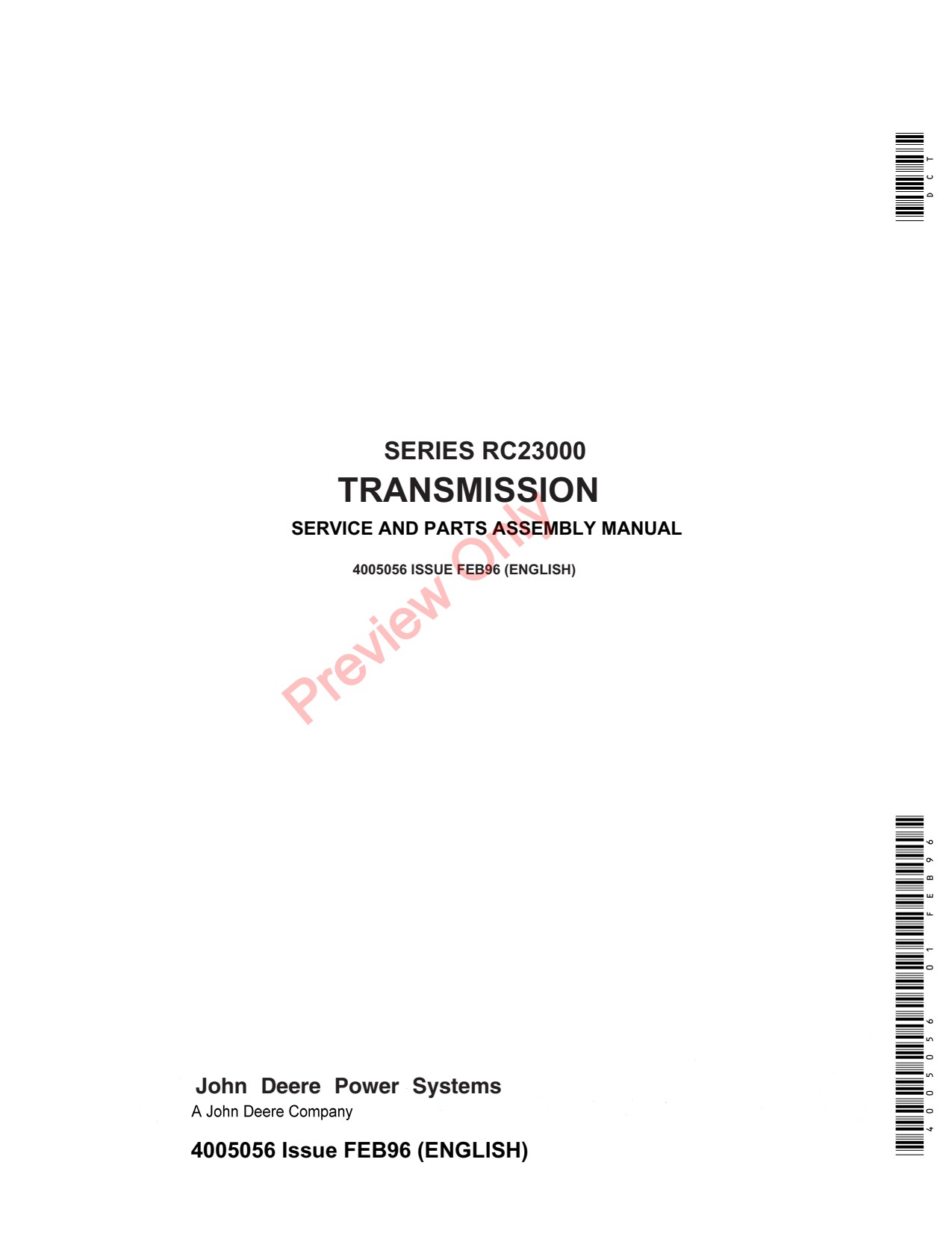 John Deere RC23000 Motor Driven Transmission Component Technical Manual 4005056 1 John Deere RC23000 Motor Driven Transmission Component Technical Manual 4005056