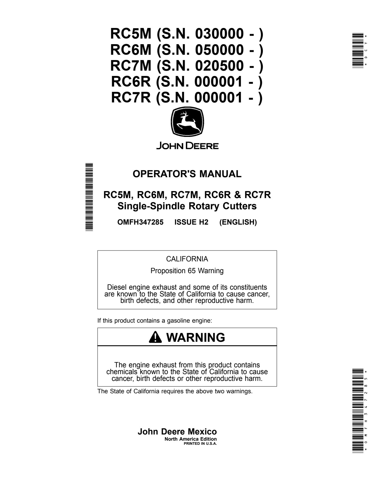 John Deere RC5M RC6M RC6R RC7M RC7R Single-spindle Rotary Cutter Operator Manual OMFH347285 1 John Deere RC5M RC6M RC6R RC7M RC7R Single-spindle Rotary Cutter Operator Manual OMFH347285