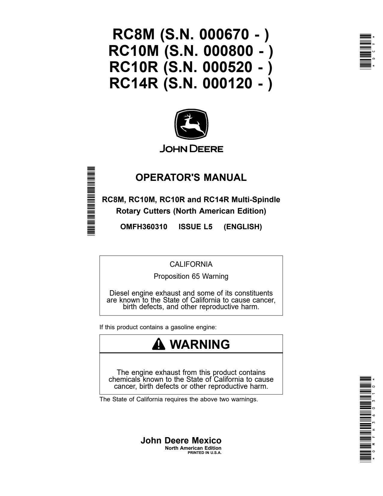 John Deere RC8M RC10M RC10R RC14R Multi-spindle Rotary Cutter Operator Manual OMFH360310 1 John Deere RC8M RC10M RC10R RC14R Multi-spindle Rotary Cutter Operator Manual OMFH360310