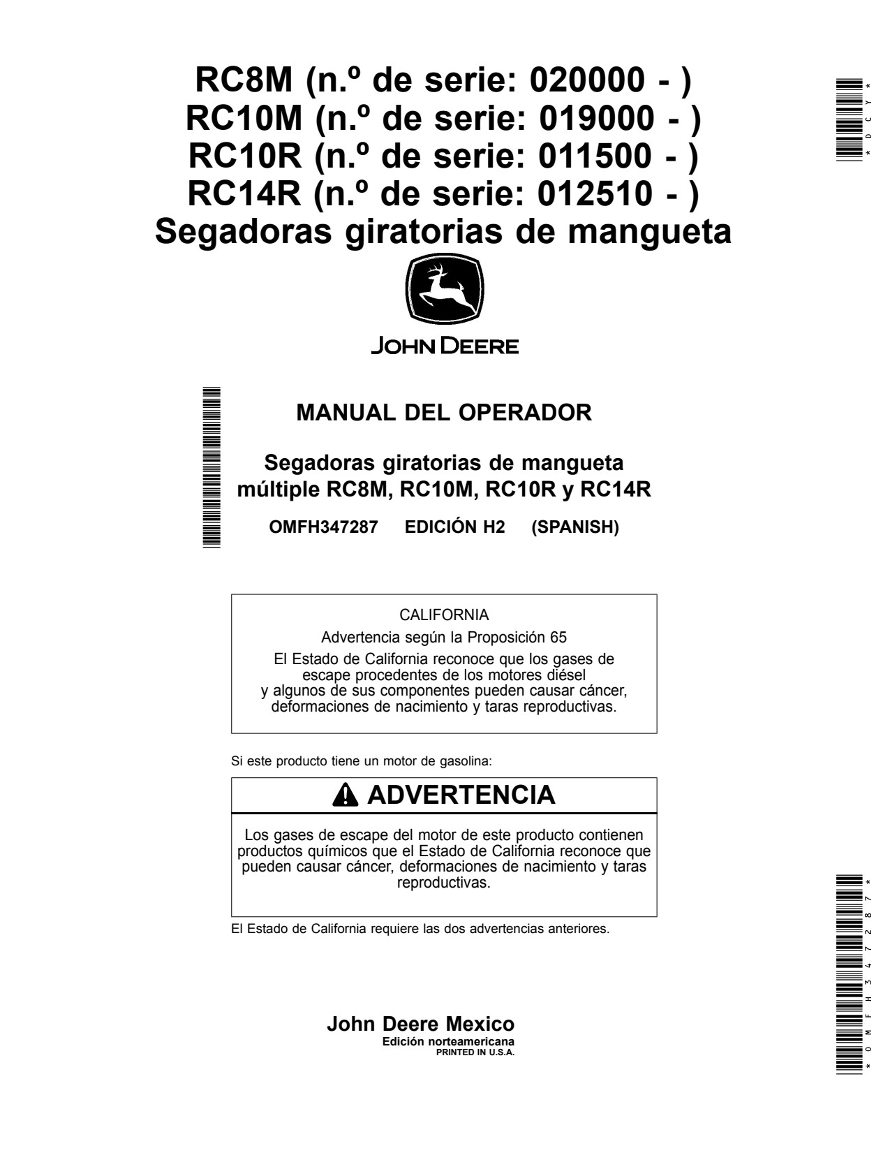 John Deere RC8M RC10R RC14R RC10M Multi-spindle Rotary Cutter Operator Manual OMFH347287 ES 1 John Deere RC8M RC10R RC14R RC10M Multi-spindle Rotary Cutter Operator Manual OMFH347287 ES