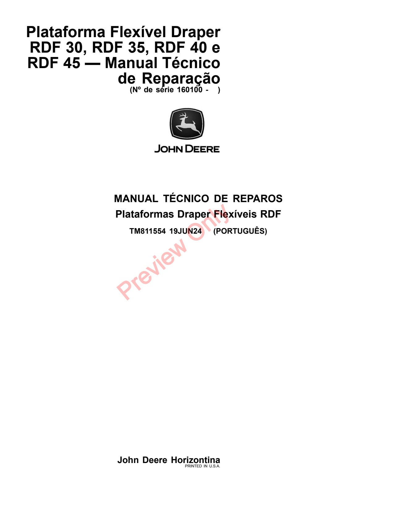 John Deere RDF30 to RDF45 30 45 Flexible Header Platform Repair Technical Manual TM811554 PT 1 John Deere RDF30 to RDF45 30 45 Flexible Header Platform Repair Technical Manual TM811554 PT