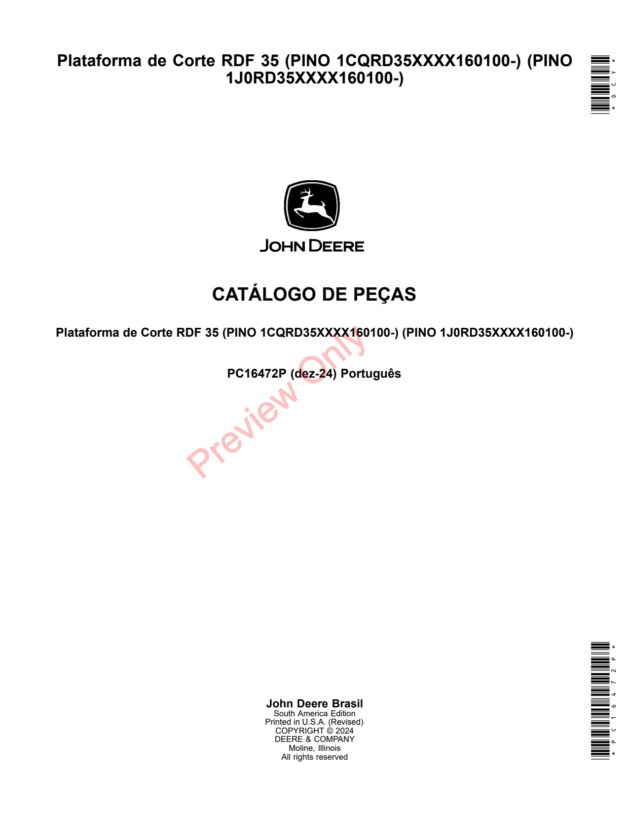 John Deere RDF35 35 Header Platform Parts Catalog PC16472P PT 1 John Deere RDF35 35 Header Platform Parts Catalog PC16472P PT