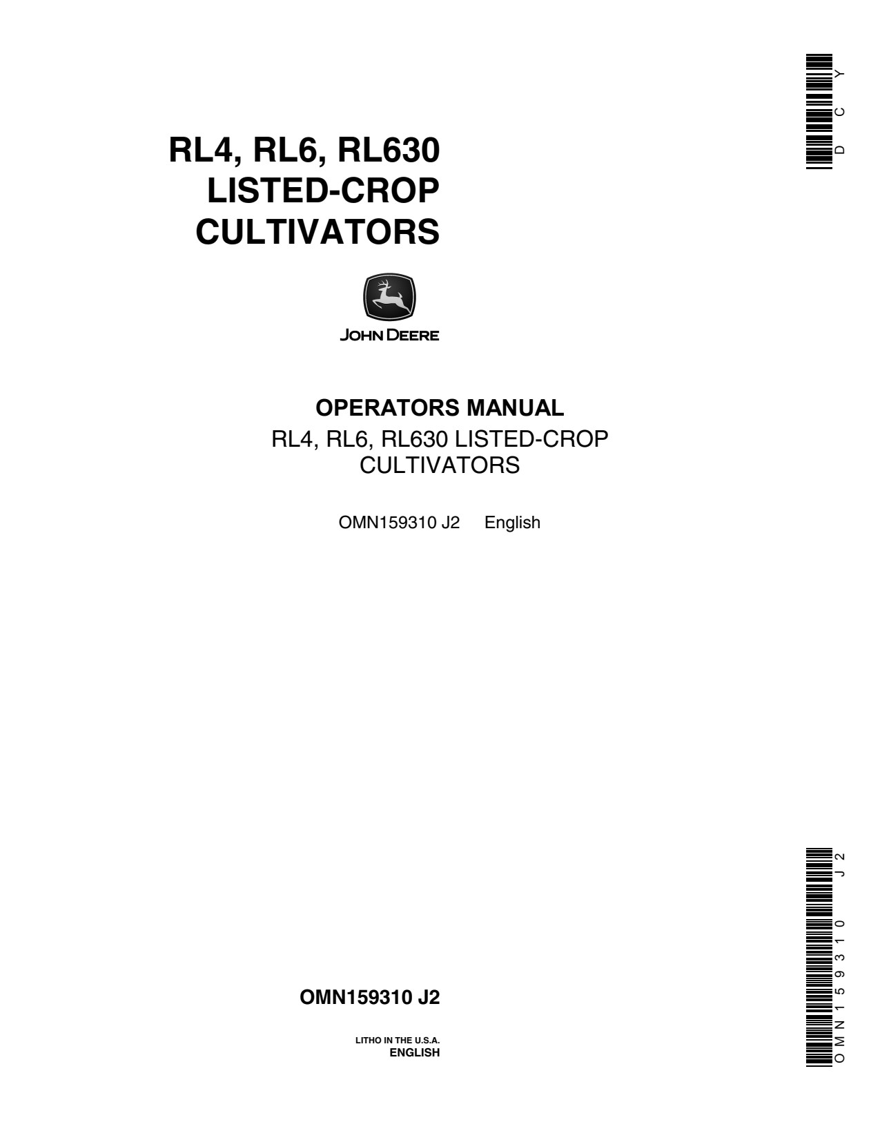 John Deere RL4 RL6 RL630 Listed-crop Cultivator Operator Manual OMN159310 1 John Deere RL4 RL6 RL630 Listed-crop Cultivator Operator Manual OMN159310