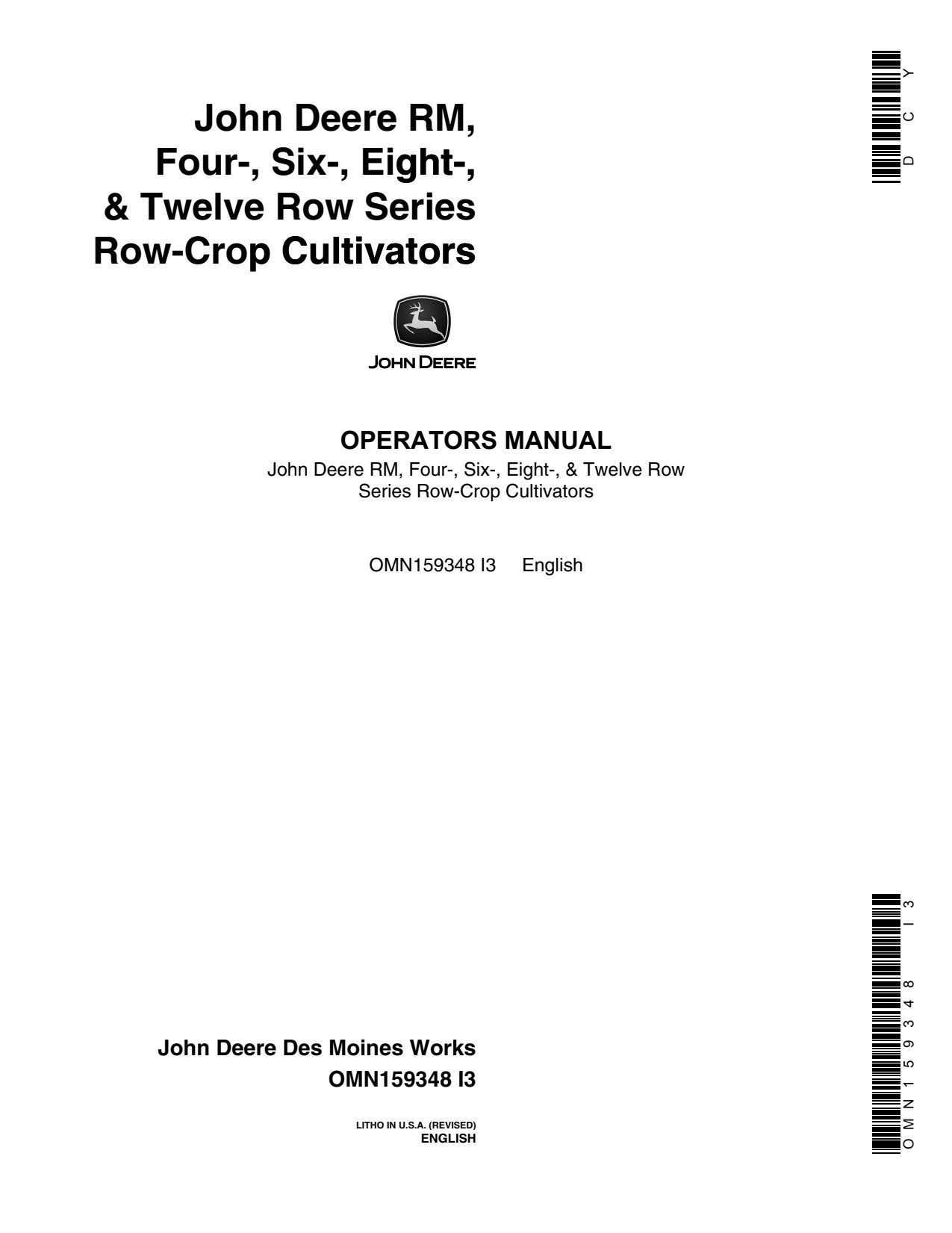 John Deere RM Row-crop Cultivator Operator Manual OMN159348 1 John Deere RM Row-crop Cultivator Operator Manual OMN159348