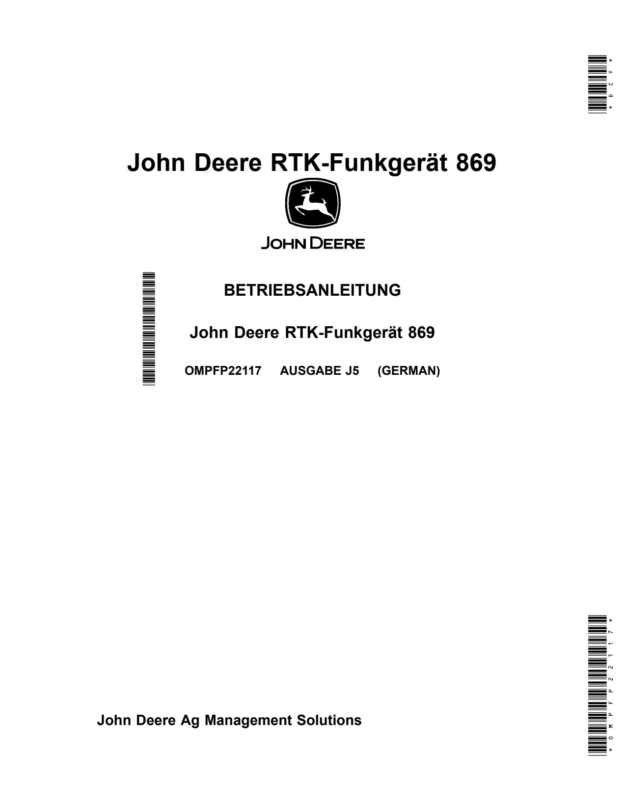John Deere RTK Radio 869 Precision Ag Electronics Operator Manual OMPFP22117 DE 1 John Deere RTK Radio 869 Precision Ag Electronics Operator Manual OMPFP22117 DE
