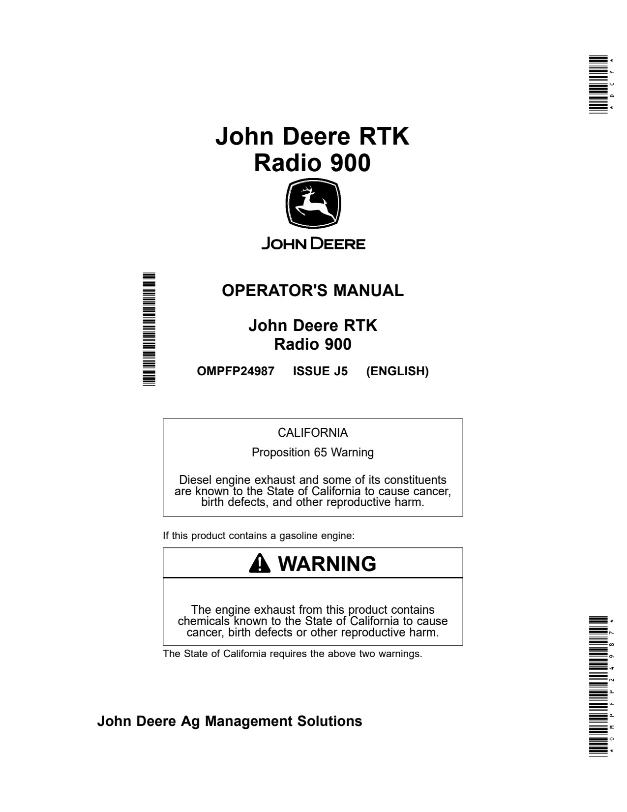 John Deere RTK Radio 900 Precision Ag Electronics Operator Manual OMPFP24987 1 John Deere RTK Radio 900 Precision Ag Electronics Operator Manual OMPFP24987