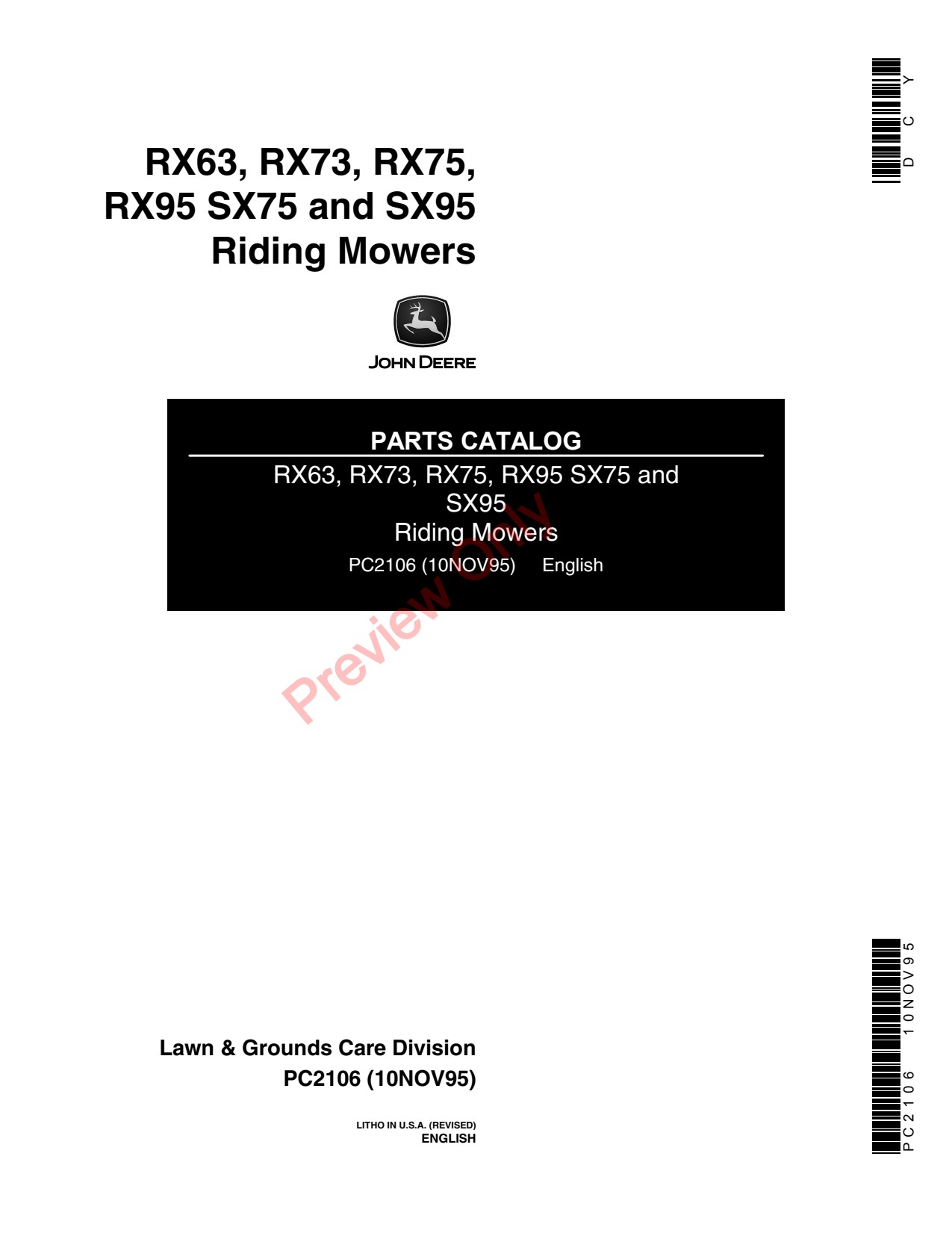 John Deere RX63 RX73 RX75 RX95 SX75 SX95 Riding Mower Parts Catalog PC2106 1 John Deere RX63 RX73 RX75 RX95 SX75 SX95 Riding Mower Parts Catalog PC2106