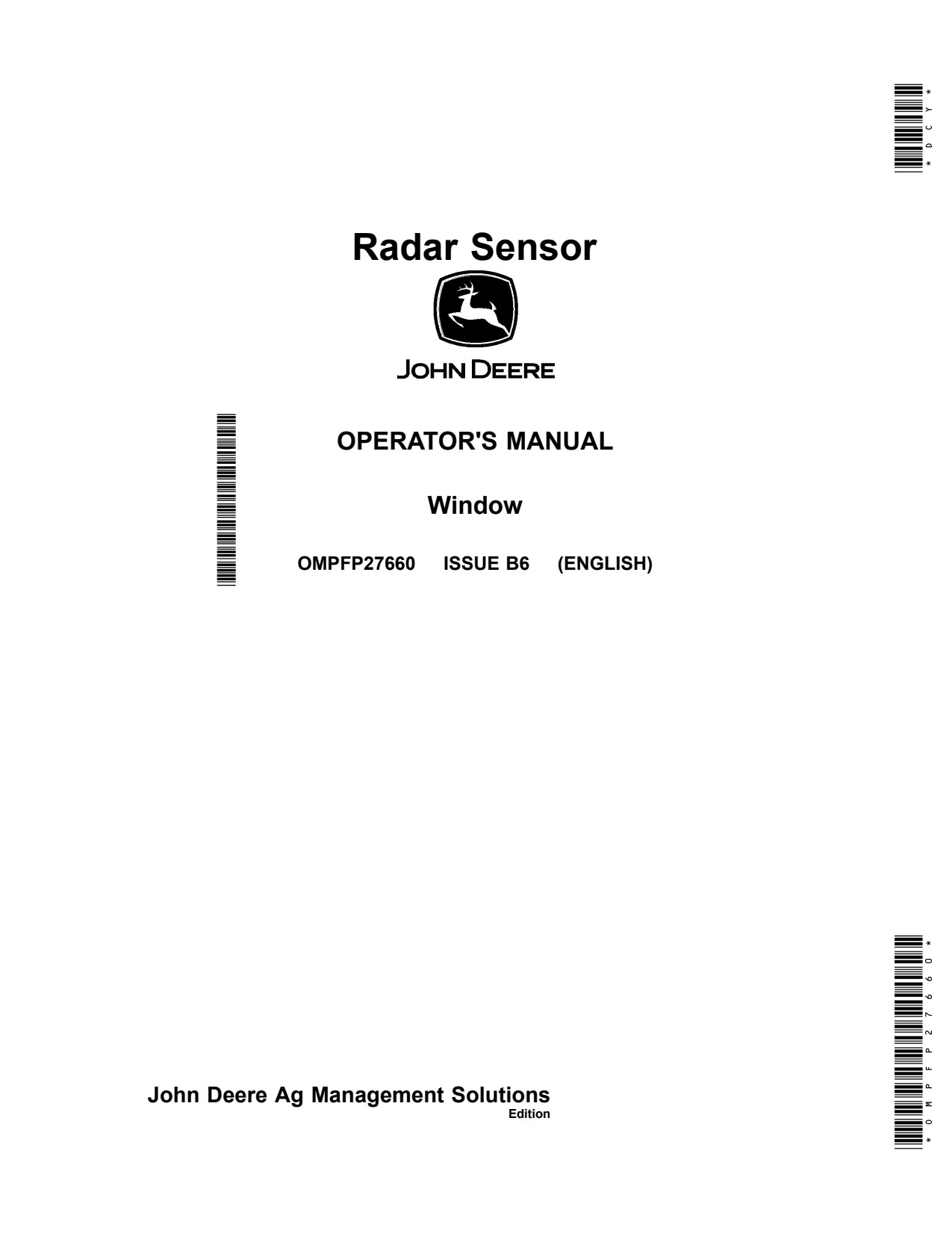 John Deere Radar Sensor Precision Ag Electronics Operator's Manual OMPFP27660 1 John Deere Radar Sensor Precision Ag Electronics Operator's Manual OMPFP27660