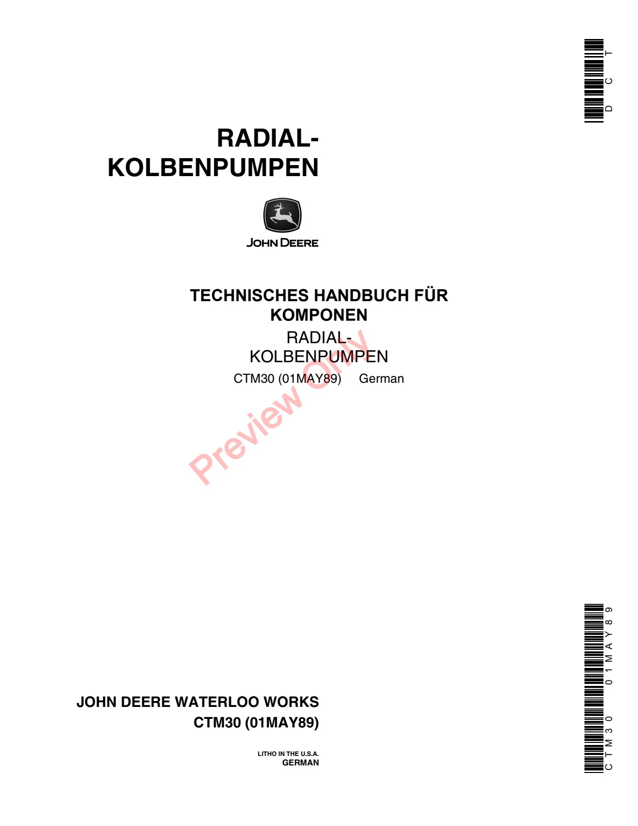 John Deere Radial Piston Pump Component Technical Manual CTM30 DE 1 John Deere Radial Piston Pump Component Technical Manual CTM30 DE