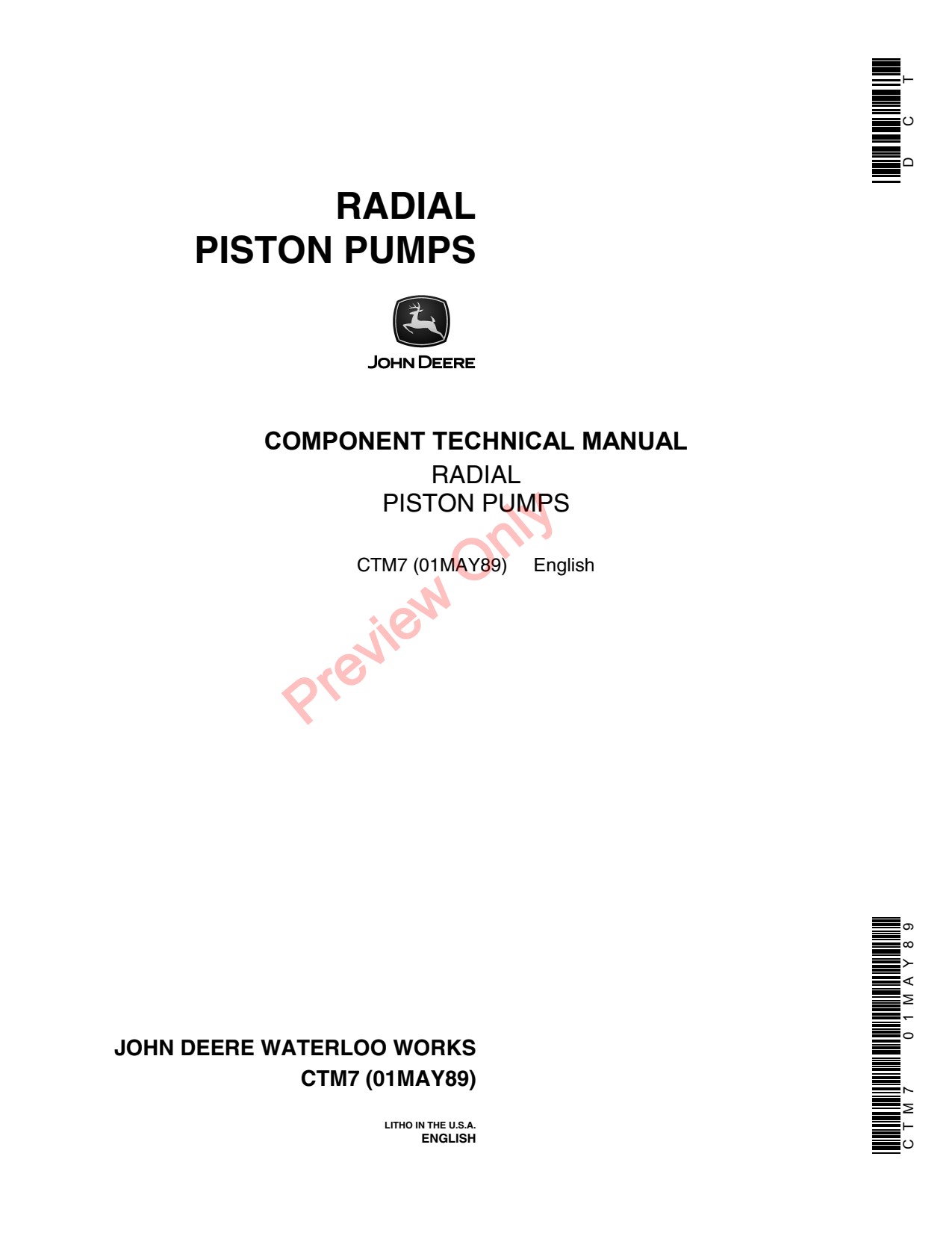 John Deere Radial Piston Pumps Pump Component Technical Manual CTM7 1 John Deere Radial Piston Pumps Pump Component Technical Manual CTM7