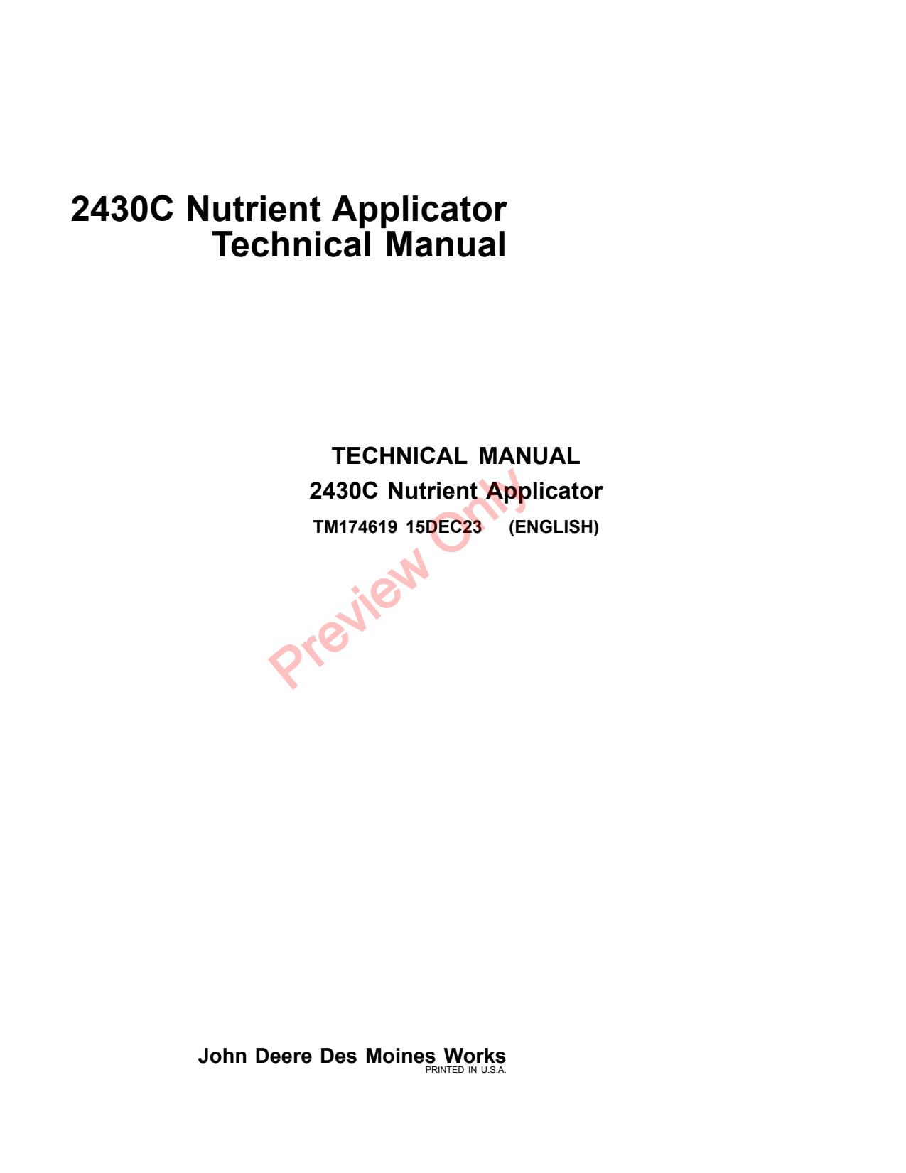 John Deere S160 S180 2430C Fertilizer Applicator Technical Manual TM174619 1 John Deere S160 S180 2430C Fertilizer Applicator Technical Manual TM174619