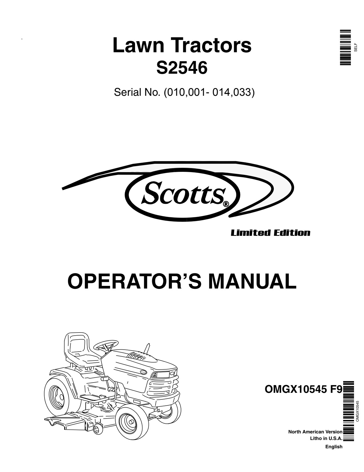 John Deere S2546 Scotts Lawn Tractor Operator Manual OMGX10545 1 John Deere S2546 Scotts Lawn Tractor Operator Manual OMGX10545