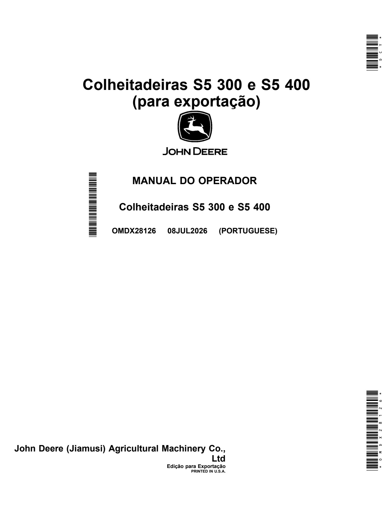 John Deere S5 300 400 Combine Operator Manual OMDX28126 PT 1 John Deere S5 300 400 Combine Operator Manual OMDX28126 PT