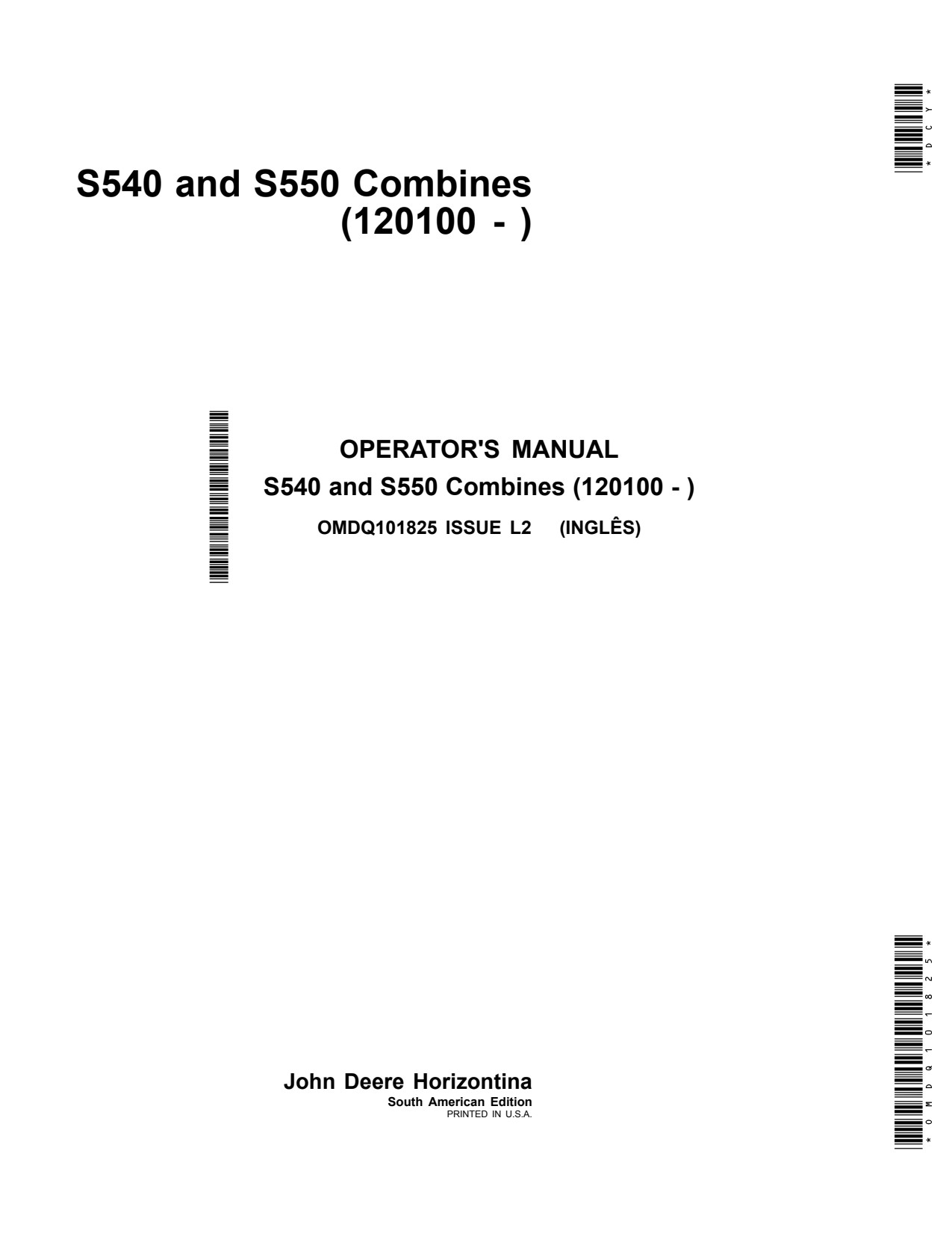 John Deere S540 S550 Combine Operator Manual OMDQ101825 1 John Deere S540 S550 Combine Operator Manual OMDQ101825
