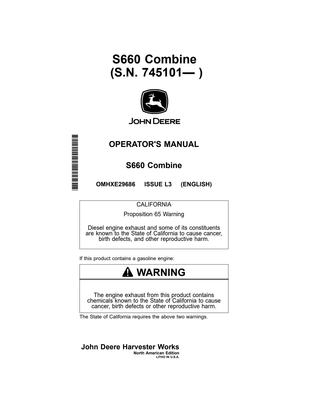 John Deere S660 STS Combine Operator Manual OMHXE29686 1 John Deere S660 STS Combine Operator Manual OMHXE29686