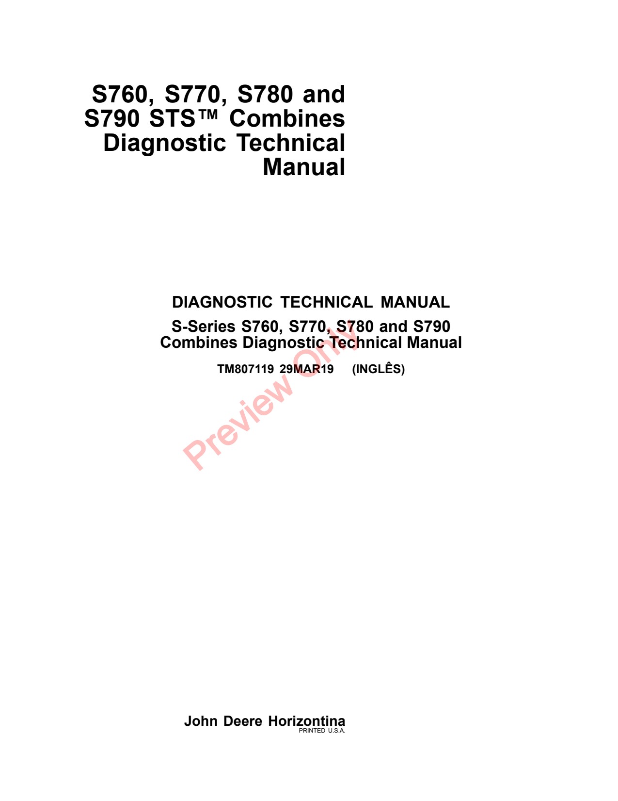 John Deere S760 to S790 Combine Diagnostic Technical Manual TM807119 1 John Deere S760 to S790 Combine Diagnostic Technical Manual TM807119