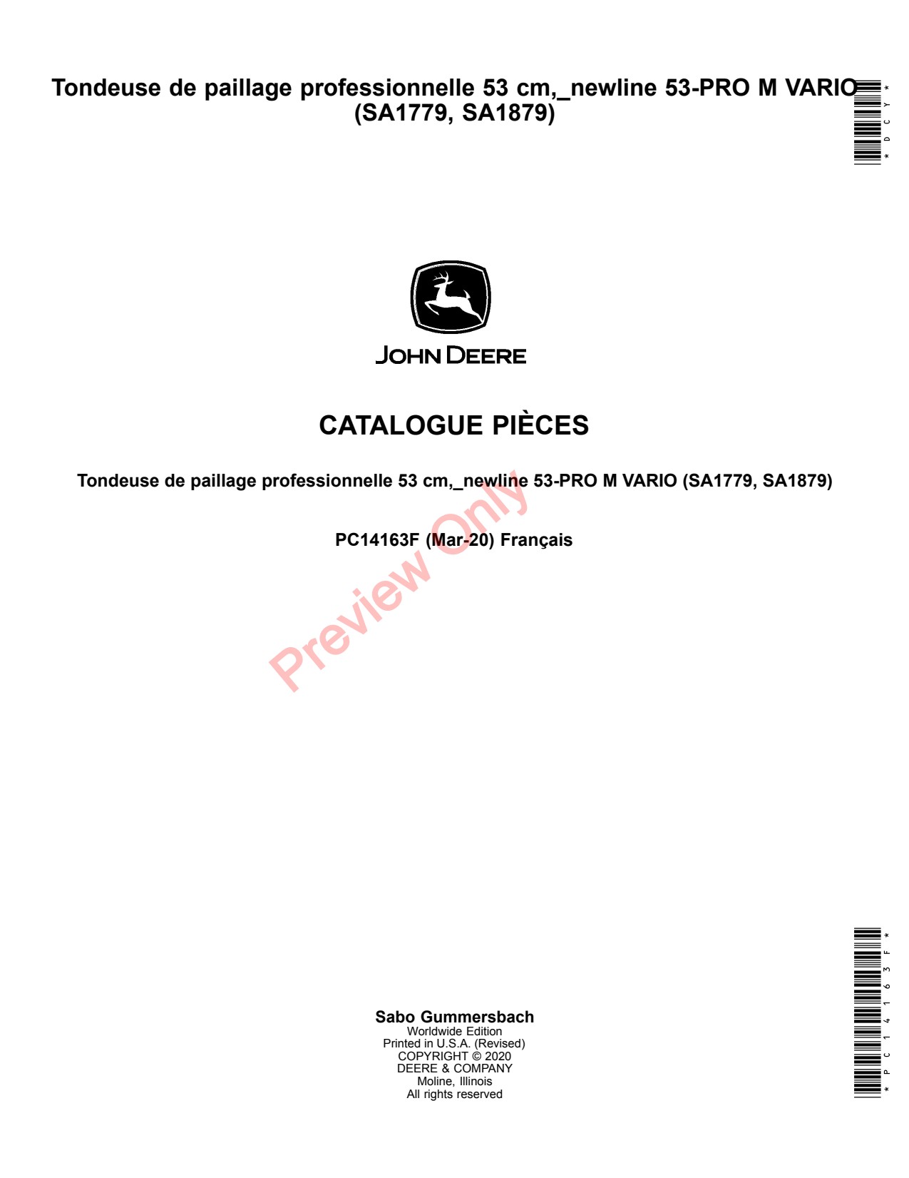 John Deere SA1779 SA1879 53 Professional Mulching Mower Parts Catalog PC14163F FR 1 John Deere SA1779 SA1879 53 Professional Mulching Mower Parts Catalog PC14163F FR