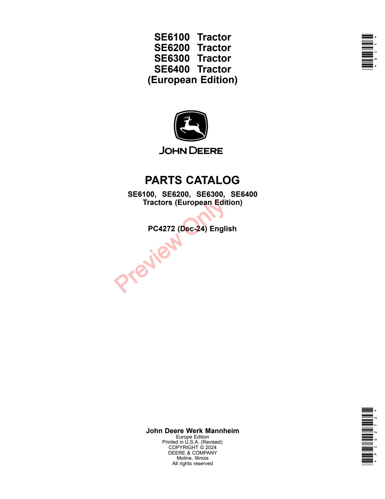 John Deere SE6100 to SE6400 Tractor Parts Catalog PC4272 1 John Deere SE6100 to SE6400 Tractor Parts Catalog PC4272