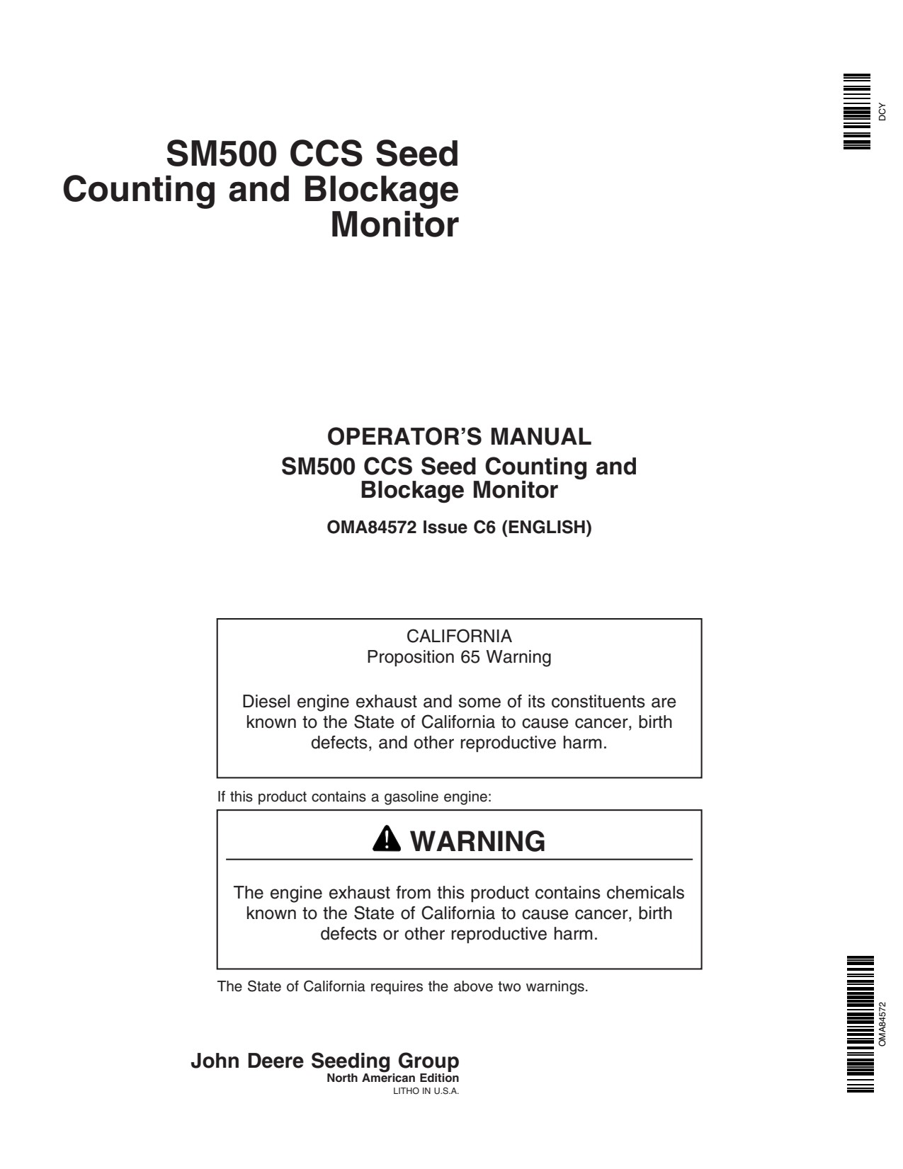 John Deere SM500 CCS Blockage Monitor Operator Manual OMA84572 1 John Deere SM500 CCS Blockage Monitor Operator Manual OMA84572