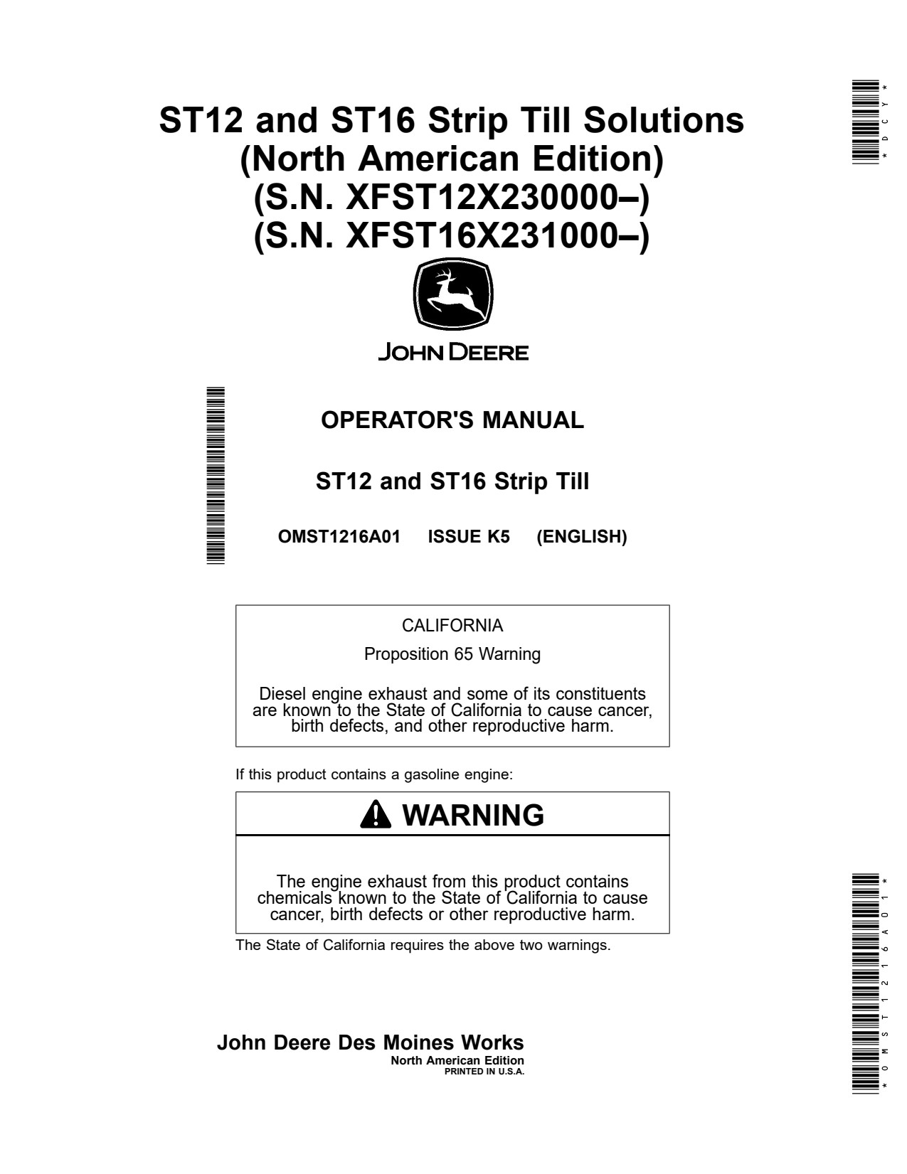 John Deere ST12 Drawn Integral ST16 Tillage Tool TruSet Operator Manual OMST1216A01 1 John Deere ST12 Drawn Integral ST16 Tillage Tool TruSet Operator Manual OMST1216A01
