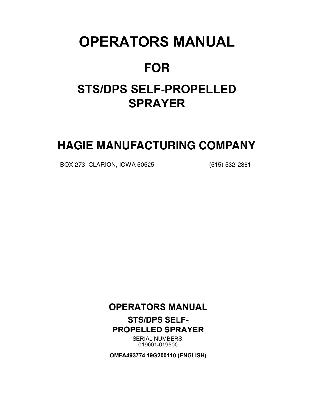 John Deere STS10 STS12 DPS STS14 STS16 DPS Self-Propelled Sprayer Operator Manual OMFA493774 1 John Deere STS10 STS12 DPS STS14 STS16 DPS Self-Propelled Sprayer Operator Manual OMFA493774