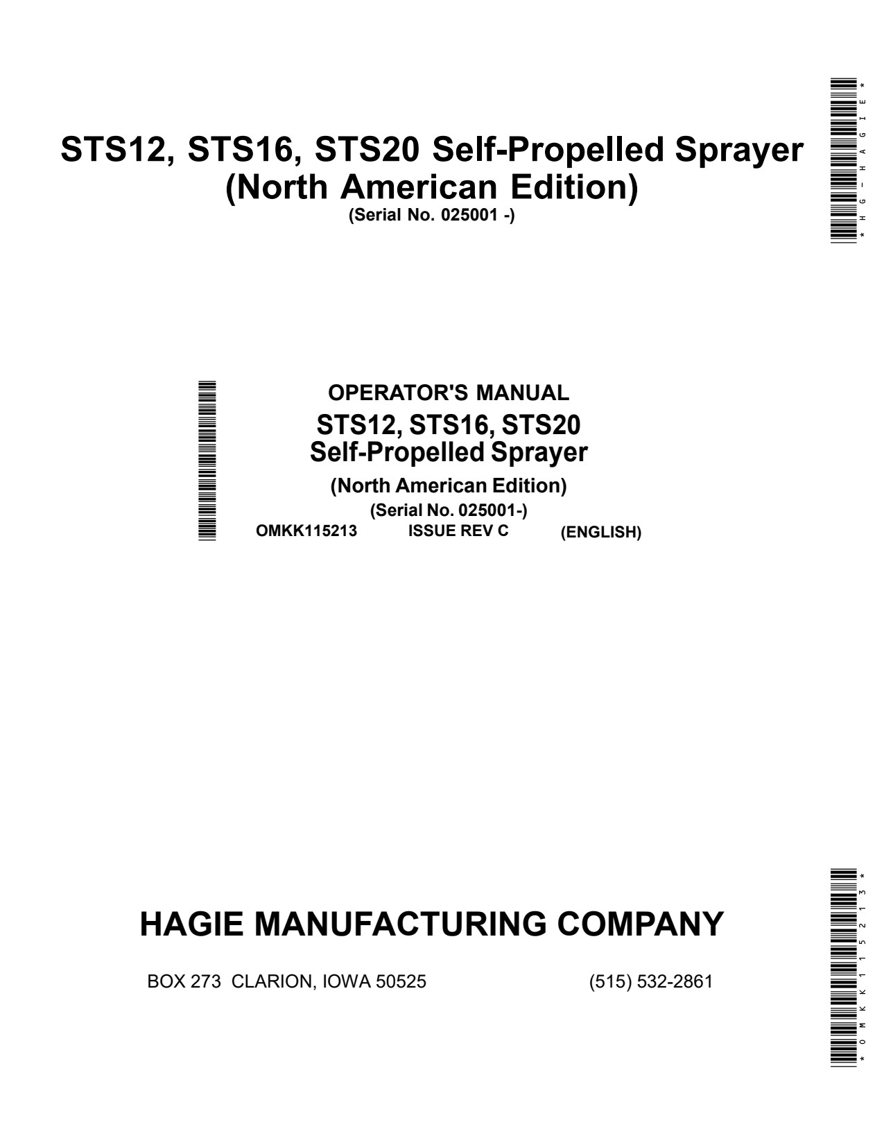 John Deere STS12 to STS20 Hg-Self-Propelled Sprayer Operator Manual OMKK115213 1 John Deere STS12 to STS20 Hg-Self-Propelled Sprayer Operator Manual OMKK115213