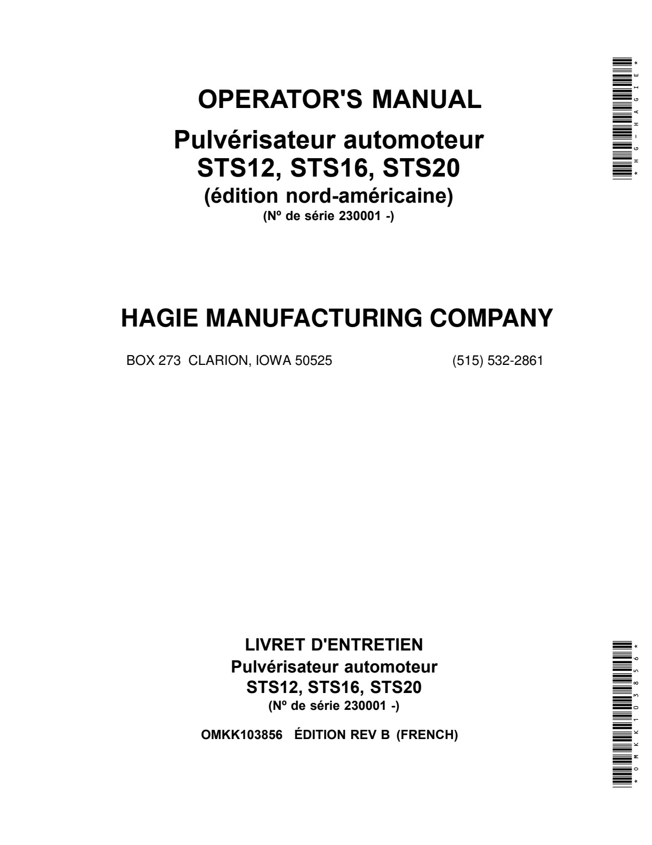 John Deere STS12 to STS20 Self-Propelled Sprayer Operator Manual OMKK103856 FR 1 John Deere STS12 to STS20 Self-Propelled Sprayer Operator Manual OMKK103856 FR