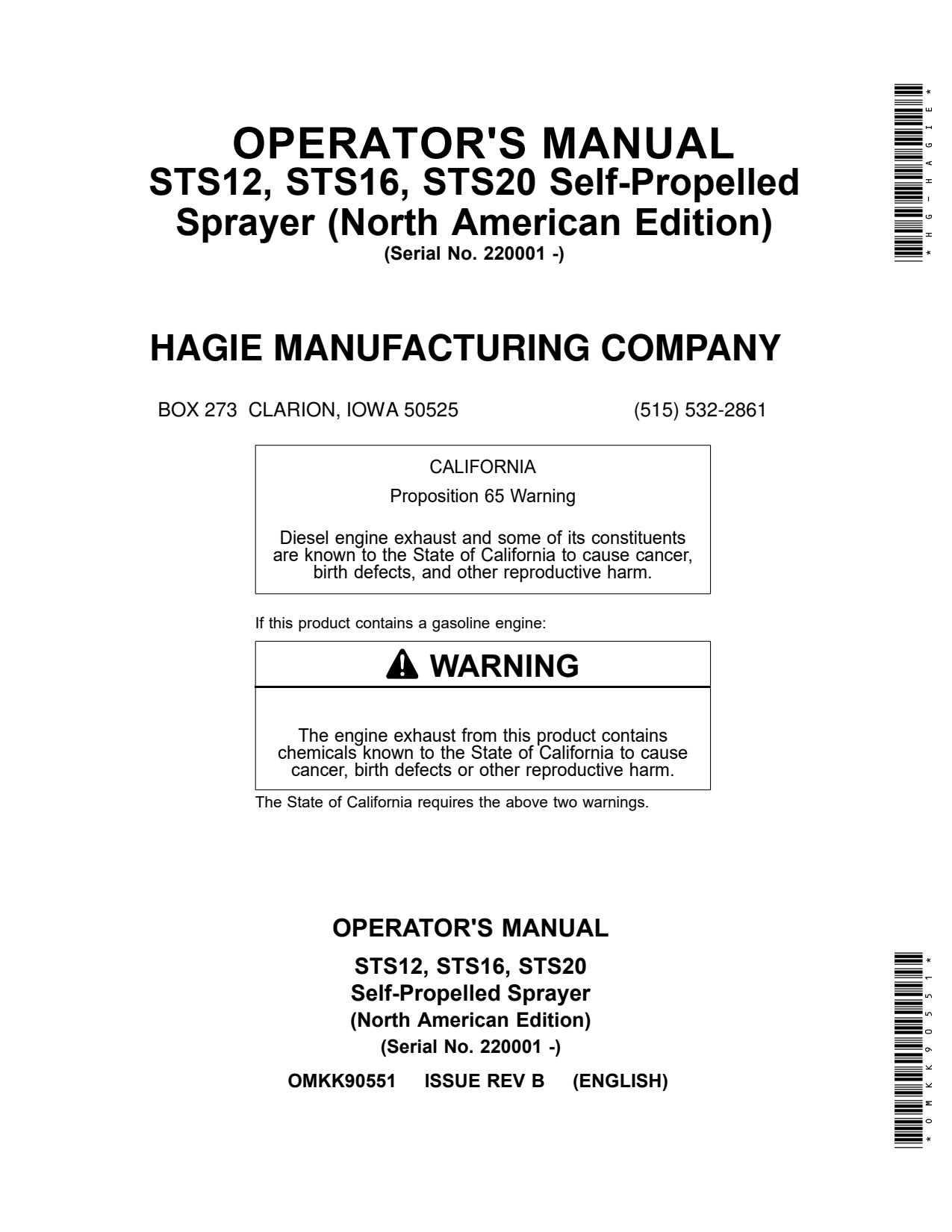 John Deere STS12 to STS20 Self-Propelled Sprayer Operator Manual OMKK90551 1 John Deere STS12 to STS20 Self-Propelled Sprayer Operator Manual OMKK90551