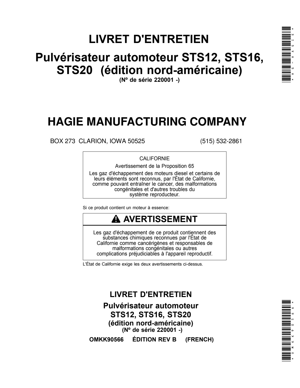 John Deere STS12 to STS20 Self-Propelled Sprayer Operator Manual OMKK90566 FR 1 John Deere STS12 to STS20 Self-Propelled Sprayer Operator Manual OMKK90566 FR