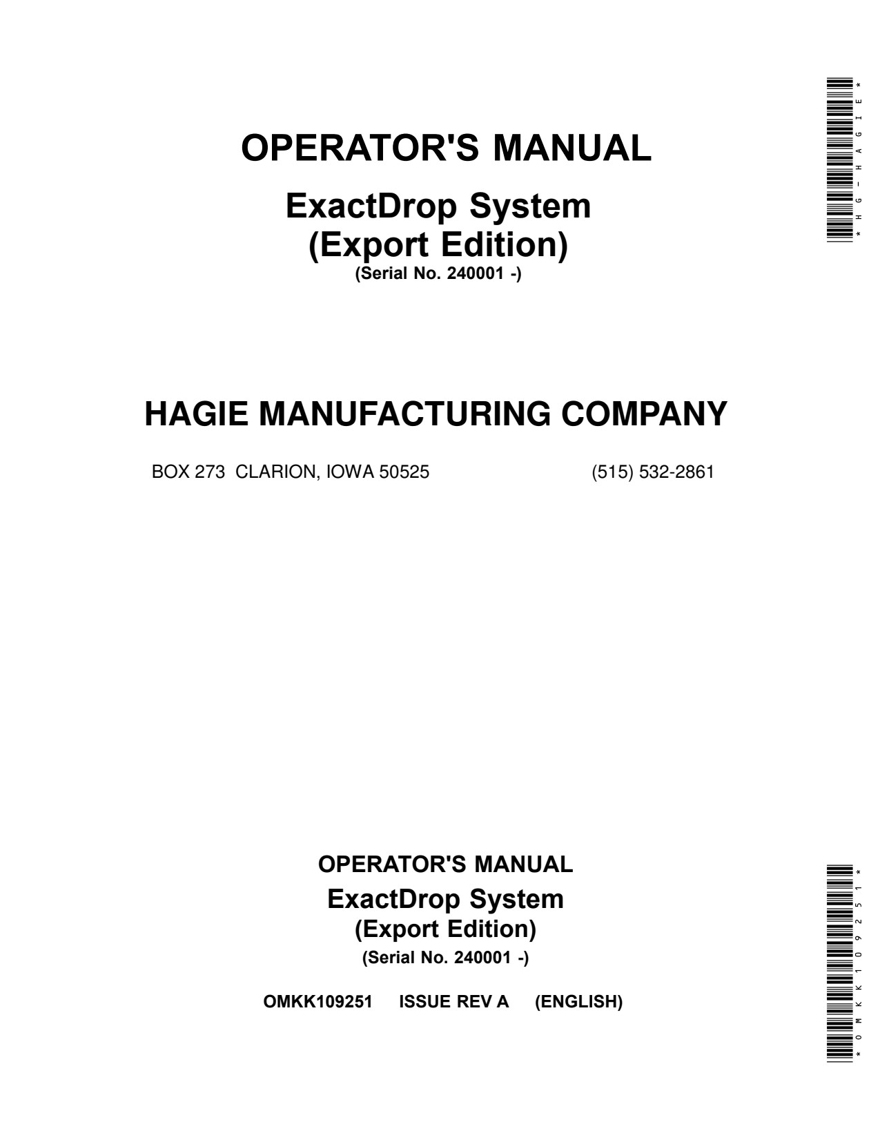 John Deere STS12 to STS20 Sprayer Operator Manual OMKK109251 1 John Deere STS12 to STS20 Sprayer Operator Manual OMKK109251