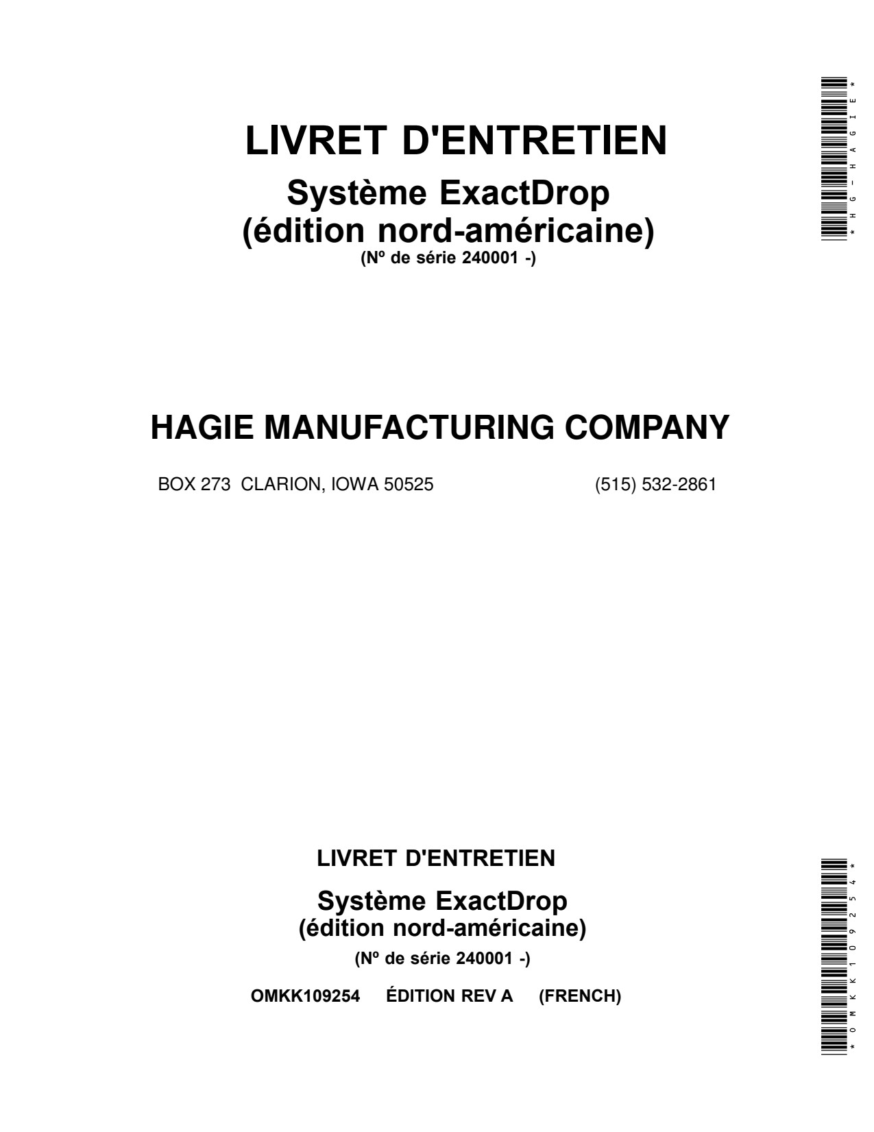 John Deere STS12 to STS20 Sprayer Operator Manual OMKK109254 FR 1 John Deere STS12 to STS20 Sprayer Operator Manual OMKK109254 FR