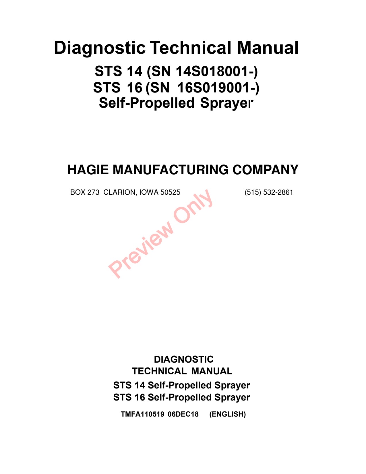 John Deere STS14 STS16 Self-Propelled Sprayer Diagnostic Technical Manual TMFA110519 1 John Deere STS14 STS16 Self-Propelled Sprayer Diagnostic Technical Manual TMFA110519