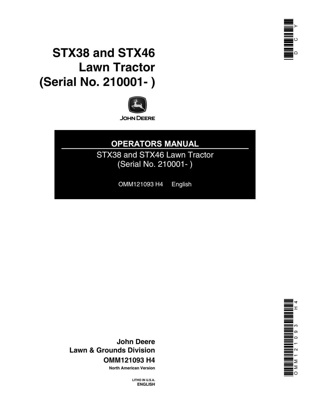 John Deere STX38 STX46 Lawn Tractor Operator Manual OMM121093 1 John Deere STX38 STX46 Lawn Tractor Operator Manual OMM121093