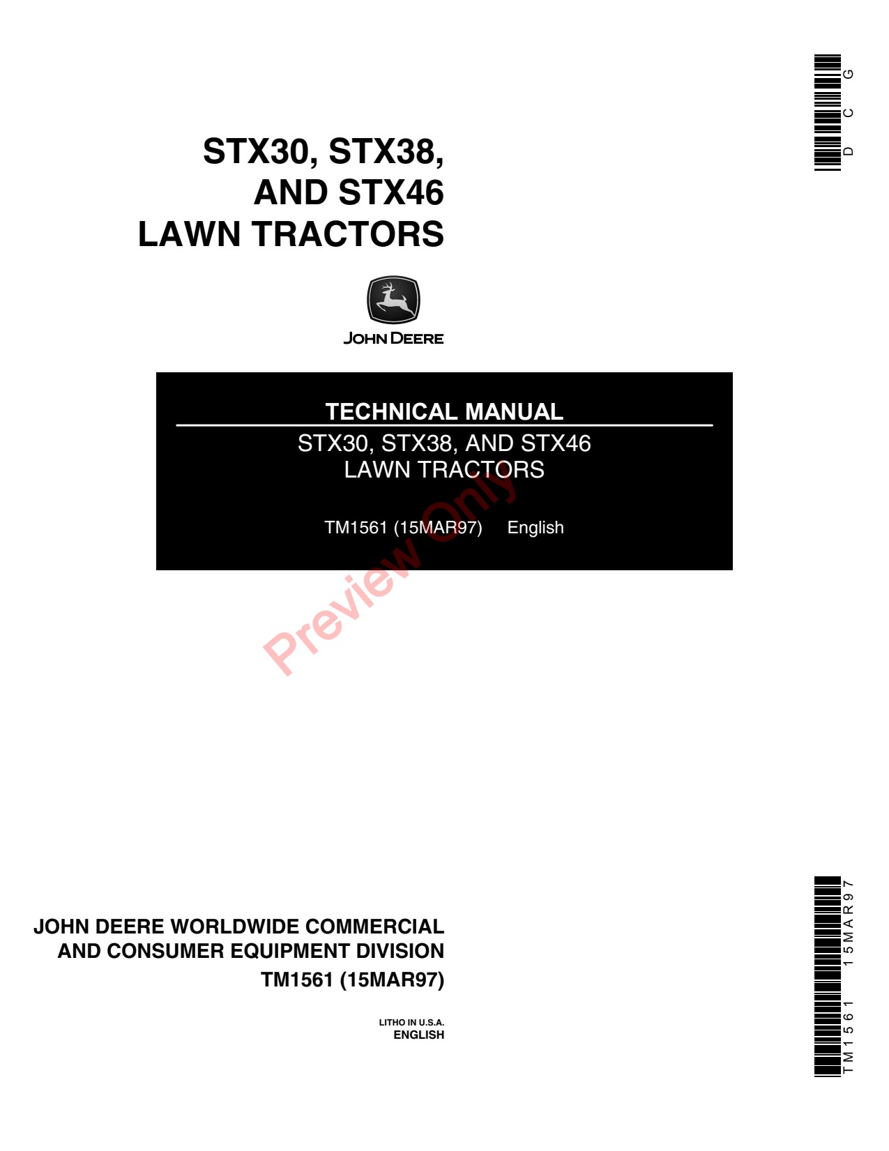 John Deere STX38 STX46 STX30 Lawn Tractor Technical Manual TM1561 1 John Deere STX38 STX46 STX30 Lawn Tractor Technical Manual TM1561